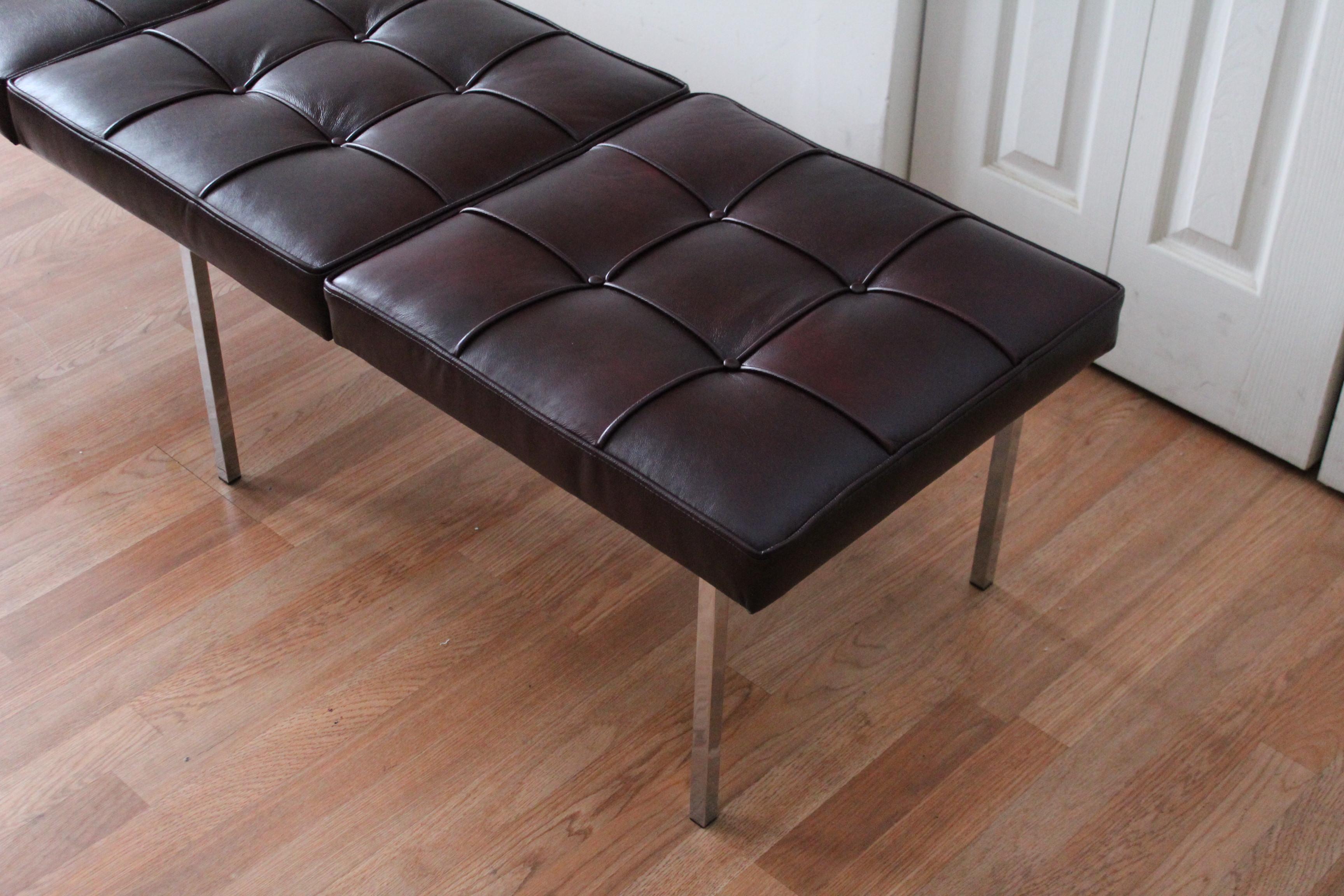 Chrome and Leather Tufted Museum Bench For Sale 5