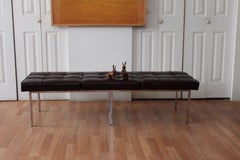 Chrome and Leather Tufted Museum Bench