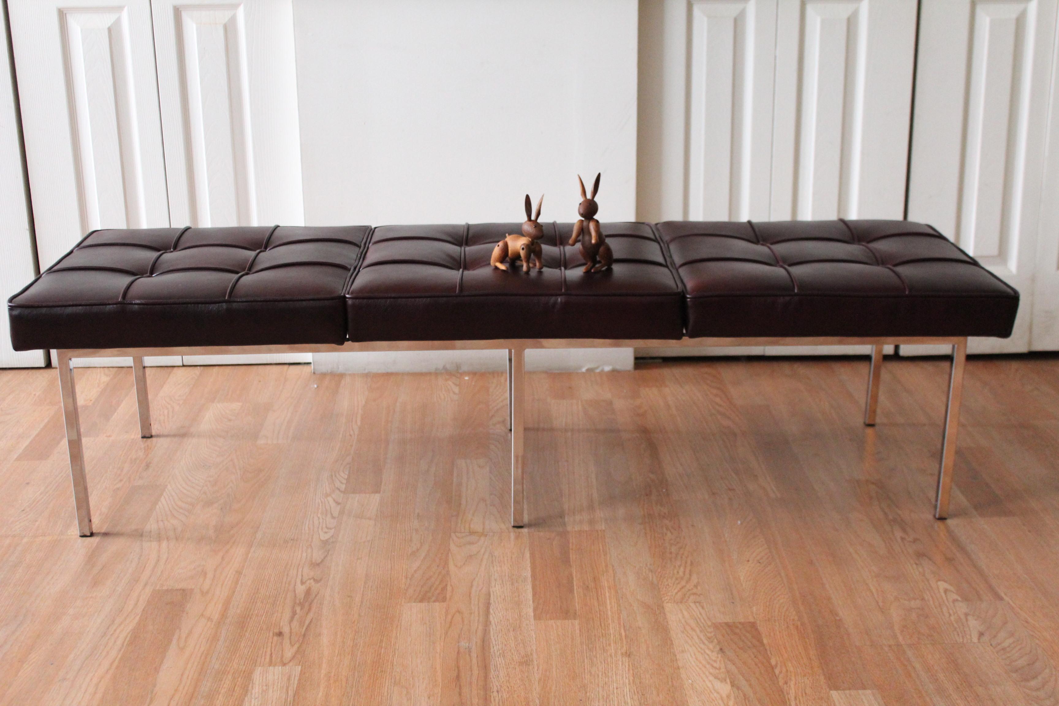 Late 20th Century Chrome and Leather Tufted Museum Bench For Sale