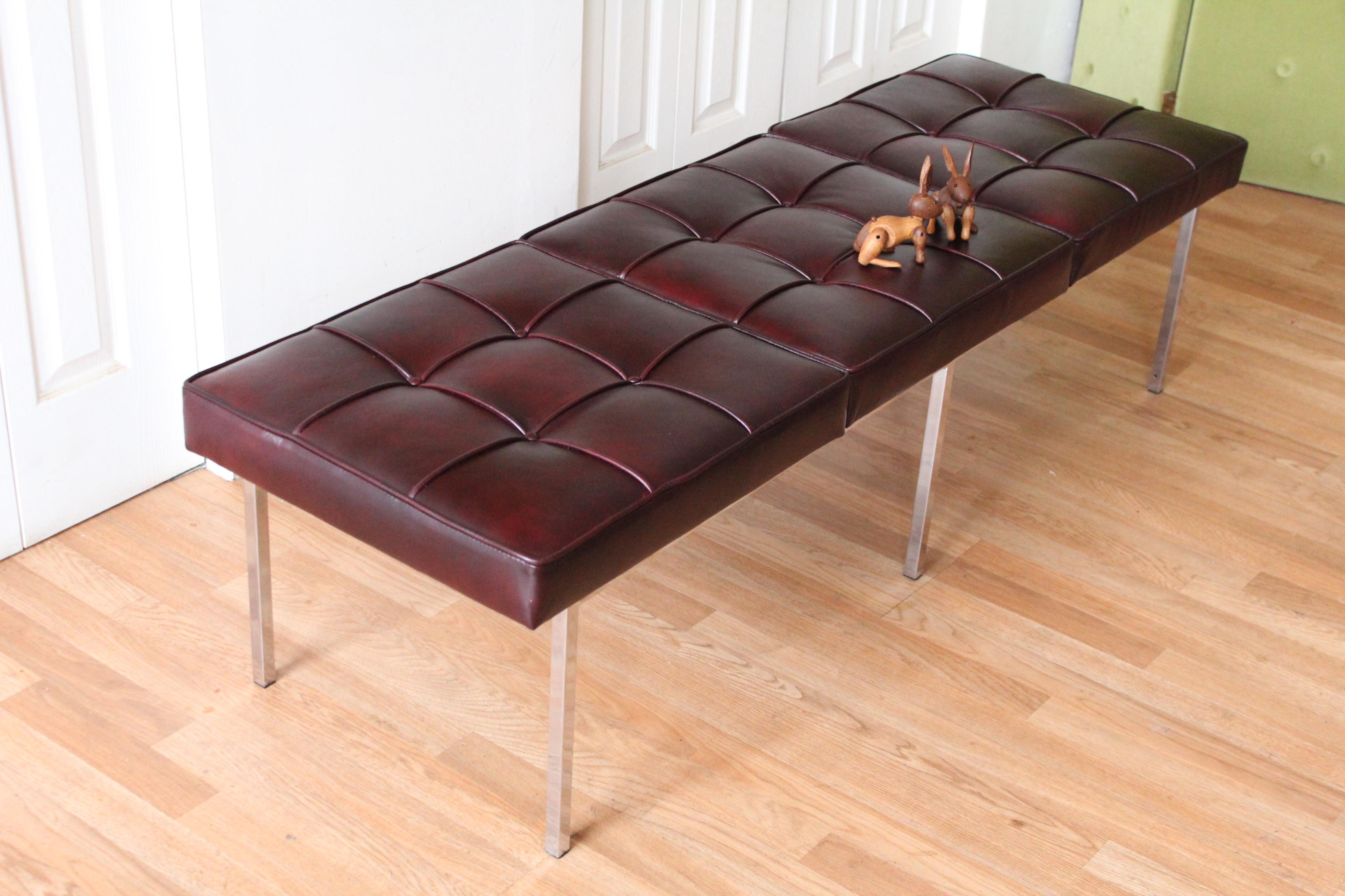 Chrome and Leather Tufted Museum Bench For Sale 2