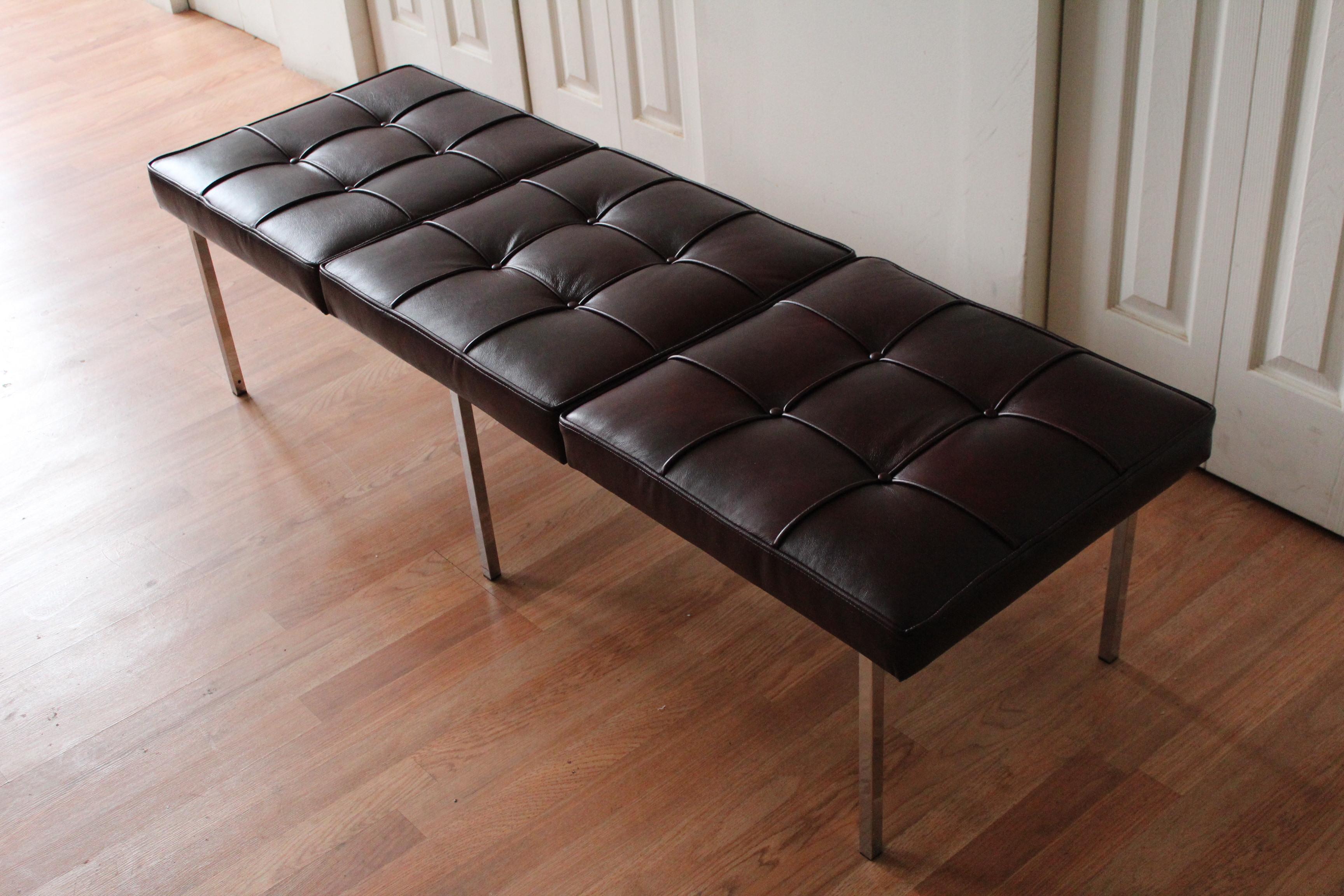 Chrome and Leather Tufted Museum Bench For Sale 3