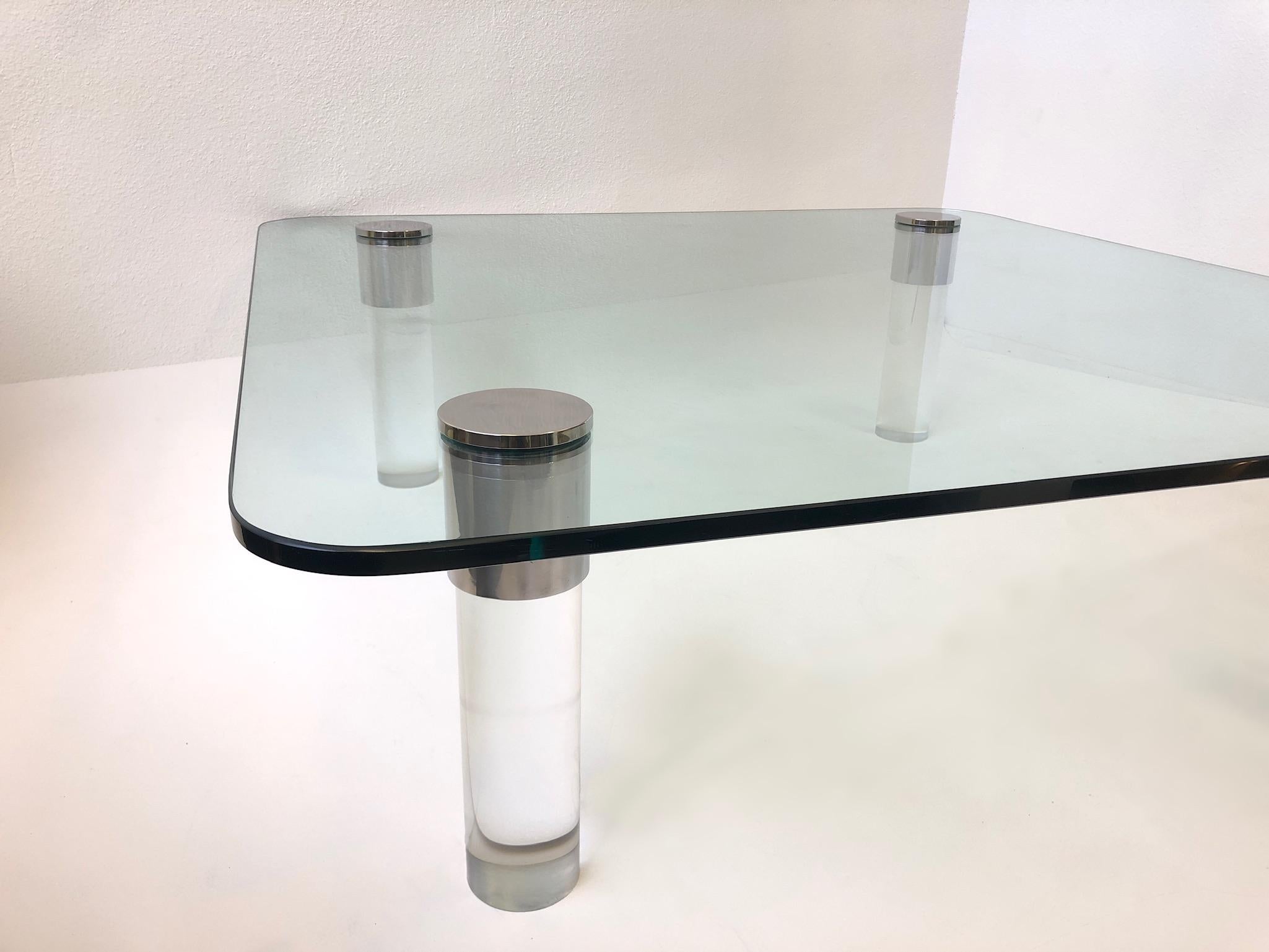 Modern Chrome and Lucite Cocktail Table by Pace Collection For Sale