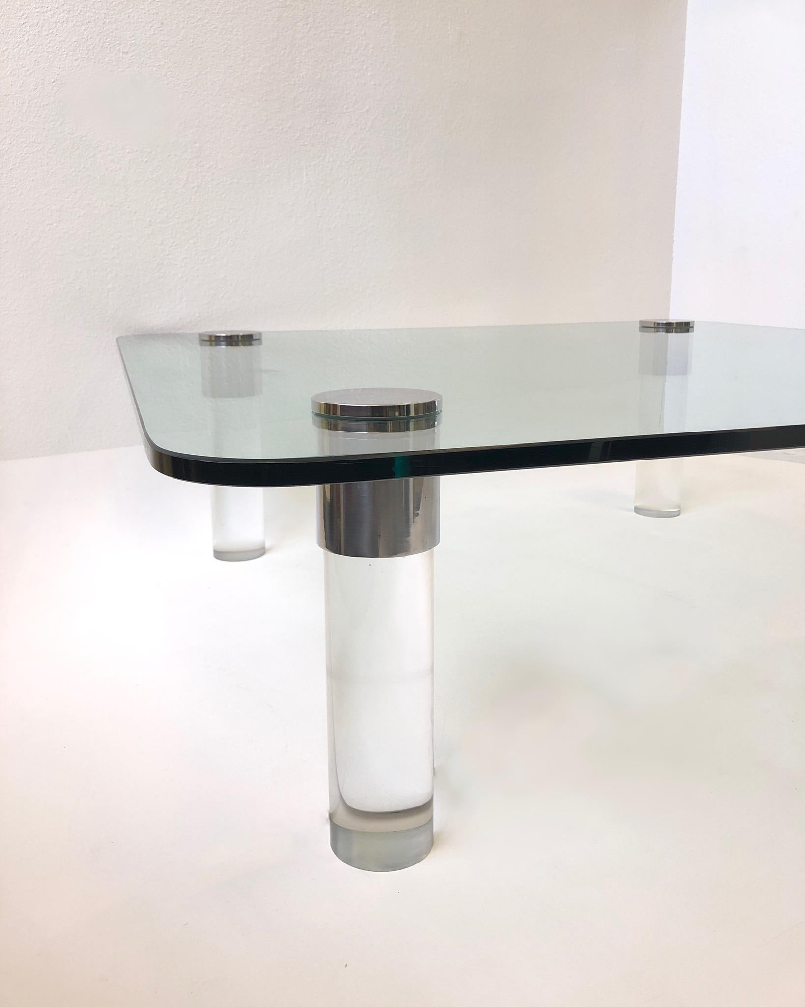American Chrome and Lucite Cocktail Table by Pace Collection
