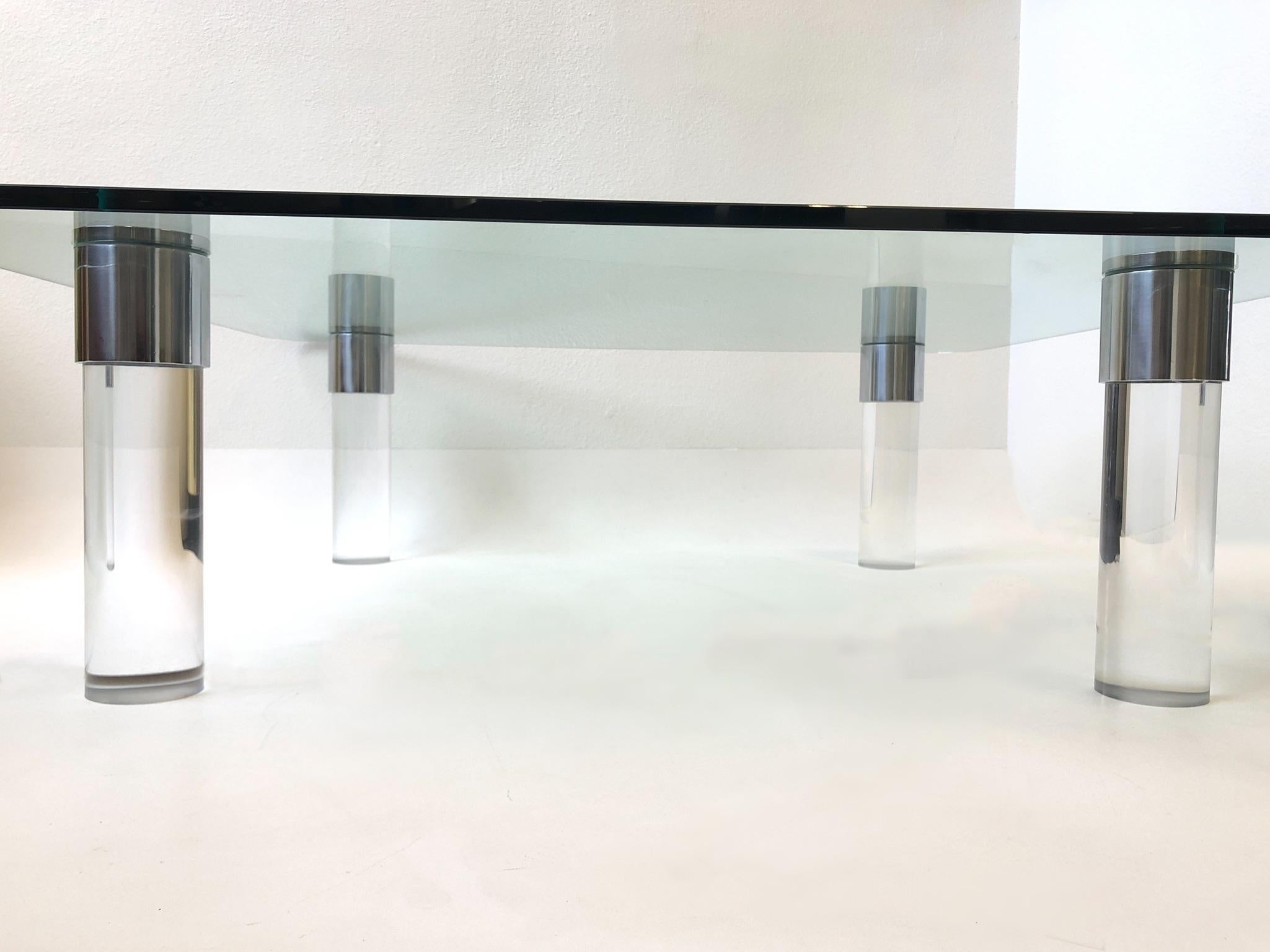 Polished Chrome and Lucite Cocktail Table by Pace Collection