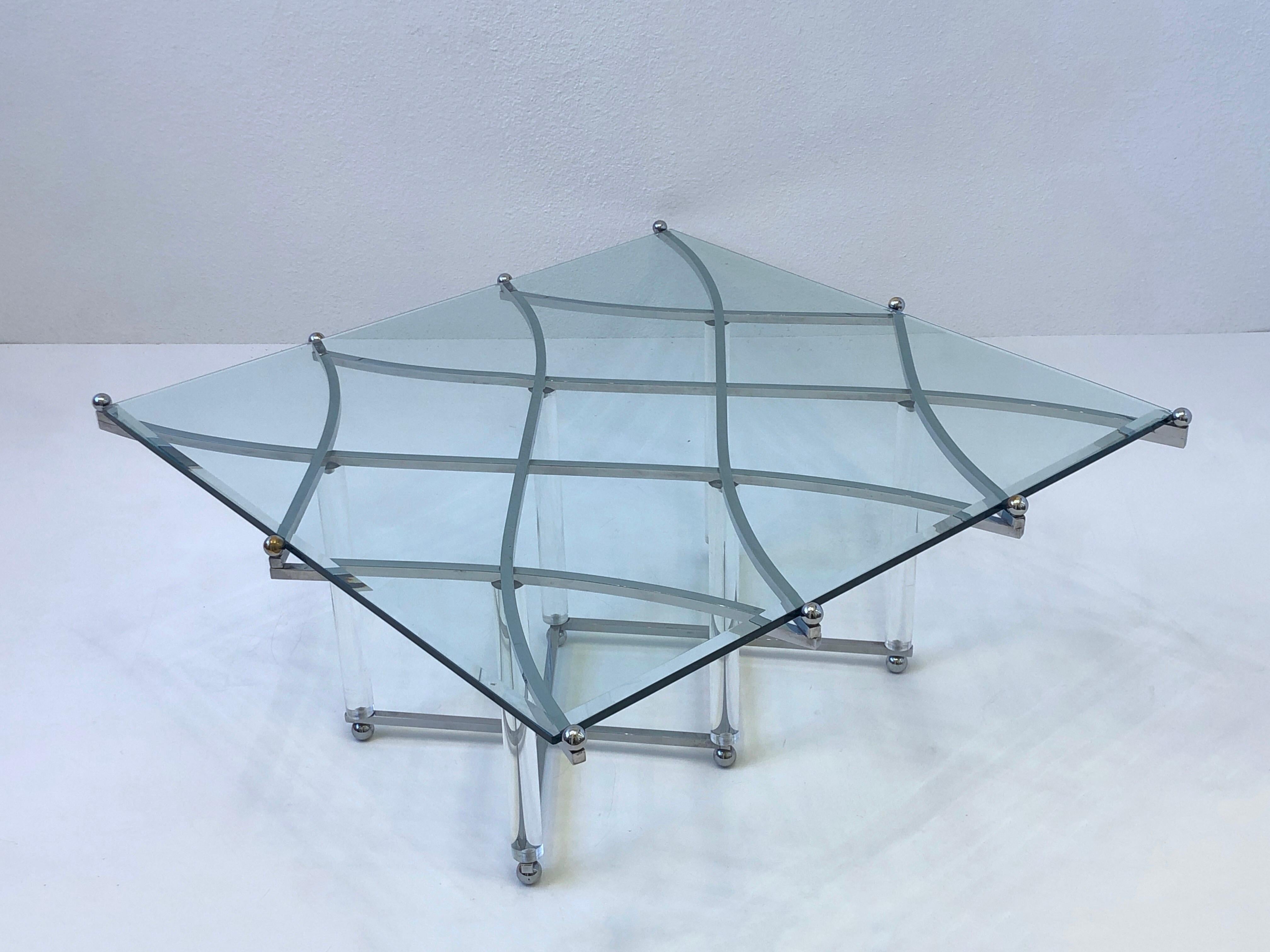 Mid-Century Modern Chrome and Lucite Coffee Table by Charles Hollis Jones 