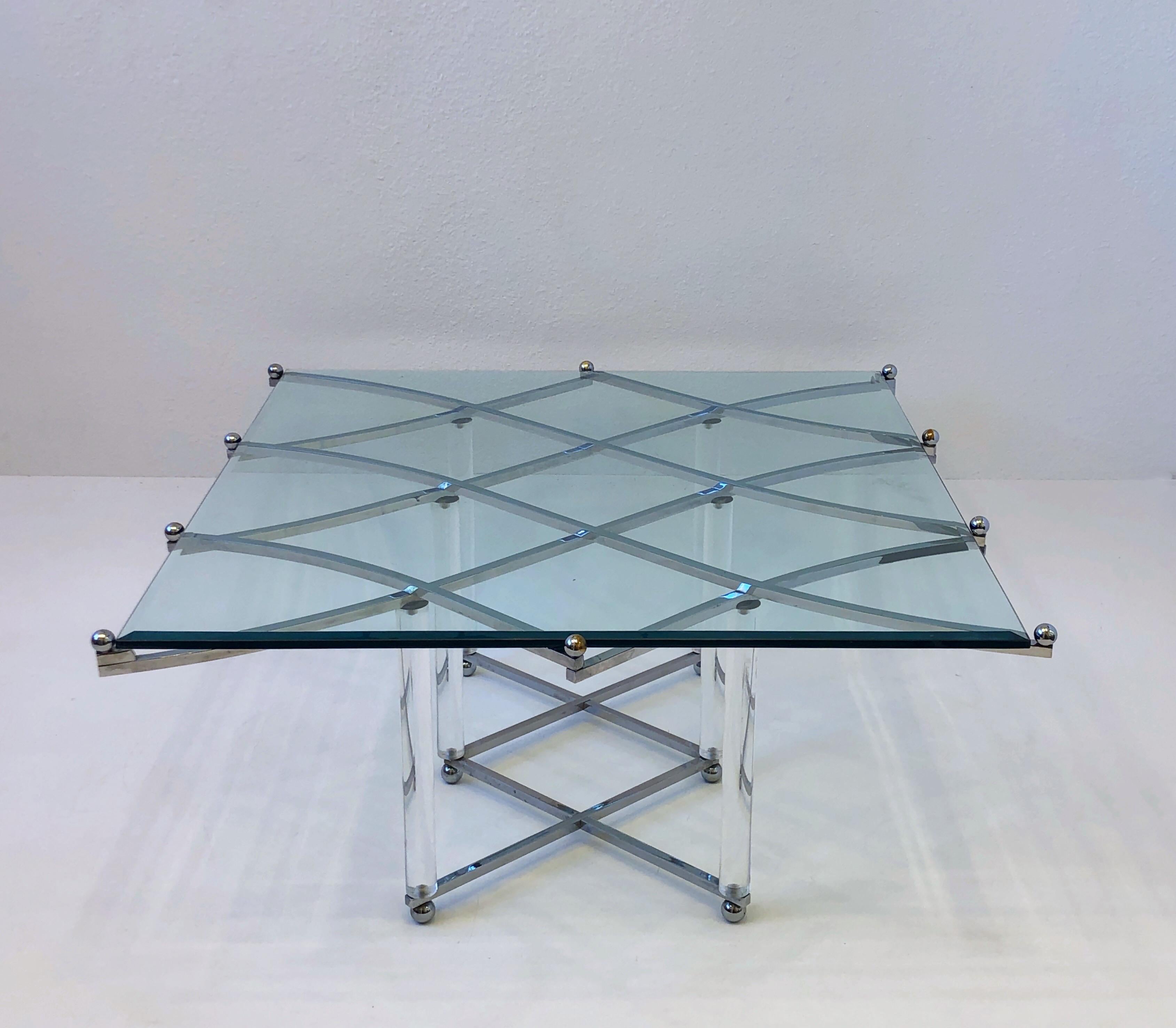 Polished Chrome and Lucite Coffee Table by Charles Hollis Jones 