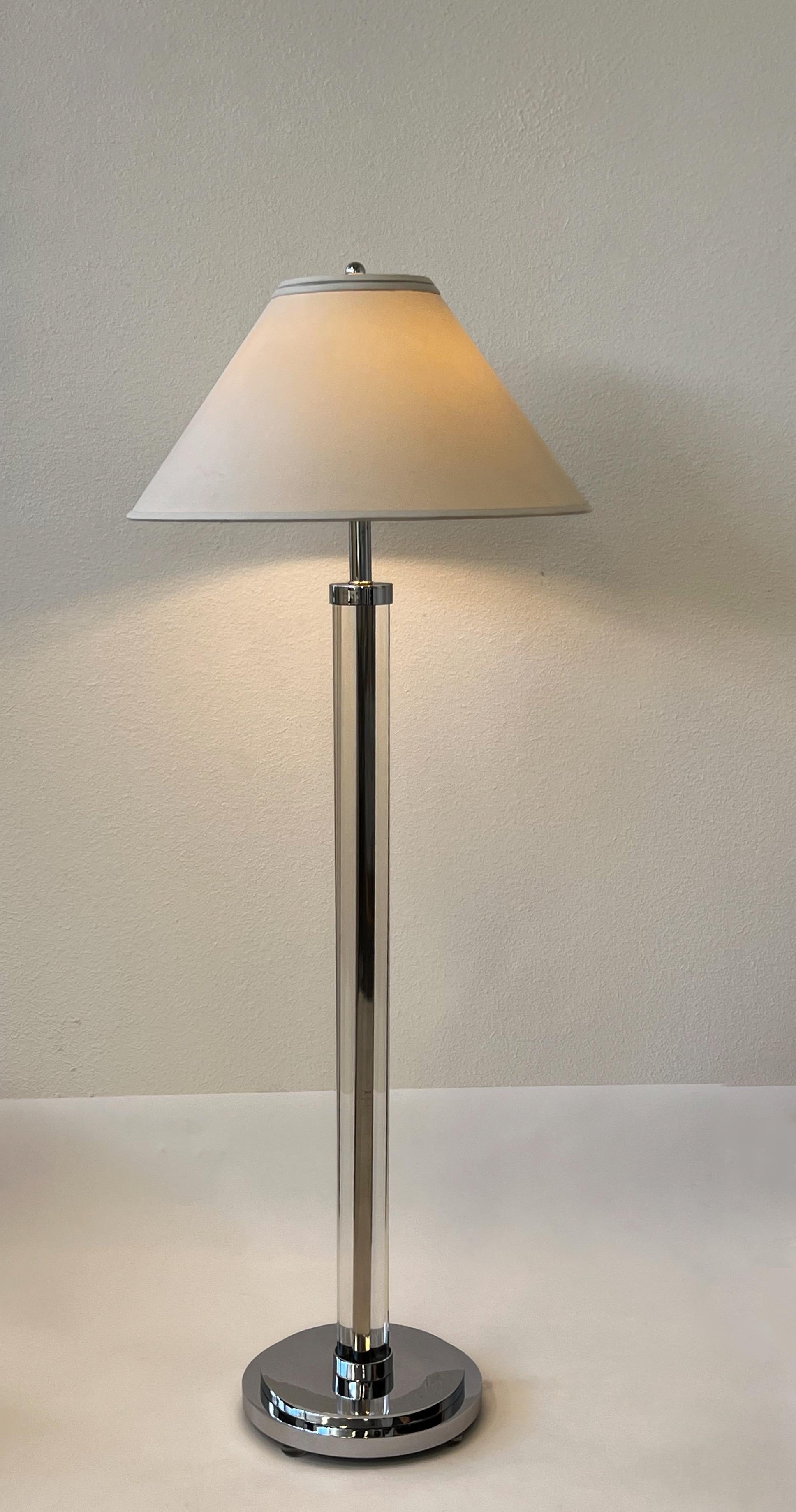 Late 20th Century Chrome and Lucite Floor Lamp by Charles Hollis Jones For Sale