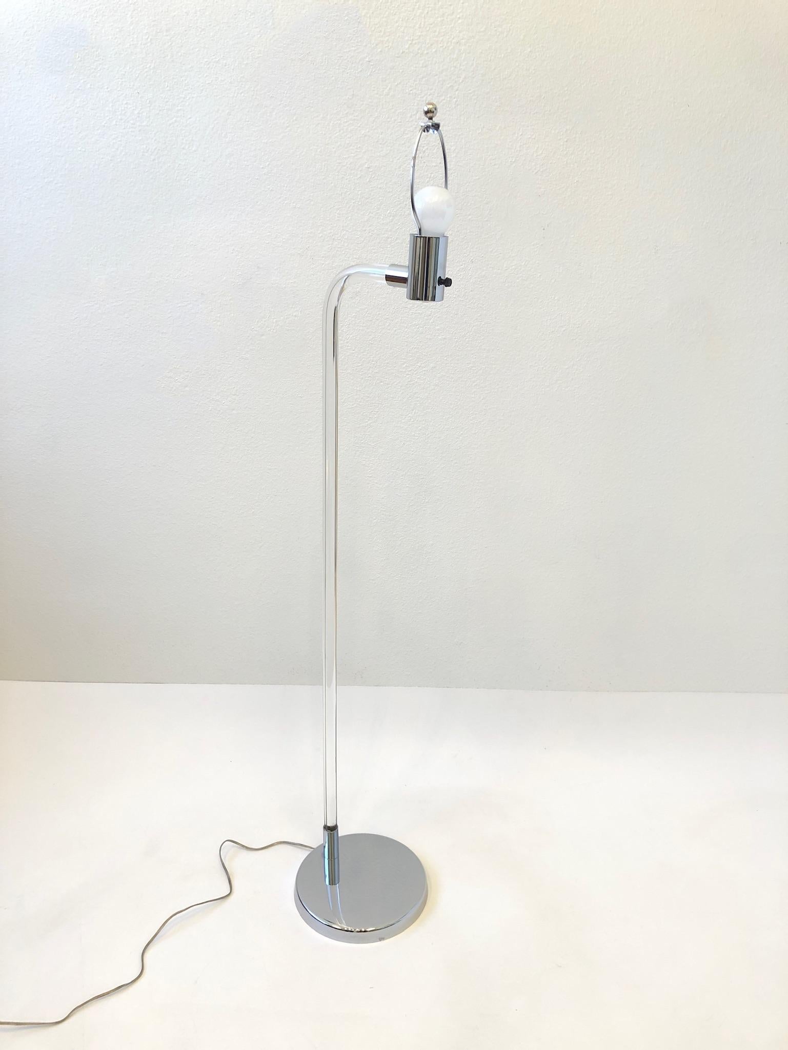 Polished Chrome and Lucite Floor Lamp by Peter Hamburger For Sale