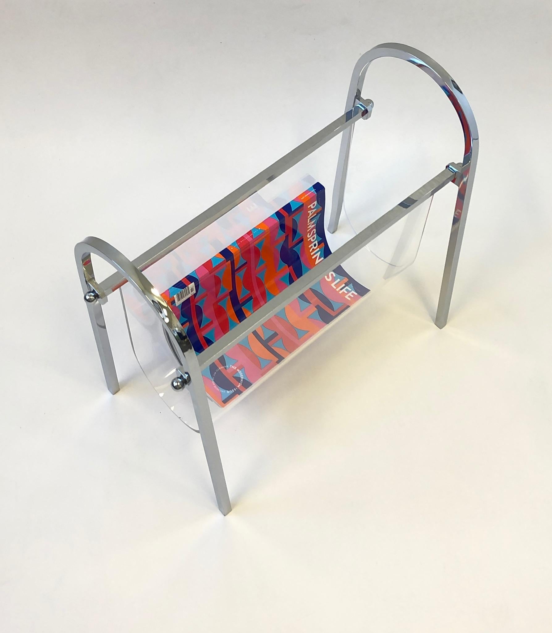 Late 20th Century Chrome and Lucite Magazine Holder by Charles Hollis Jones For Sale