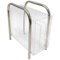 Chrome and Lucite Magazine Holder by Charles Hollis Jones