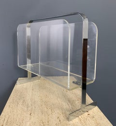 Chrome and Lucite Magazine Rack in the style of Milo Baughman