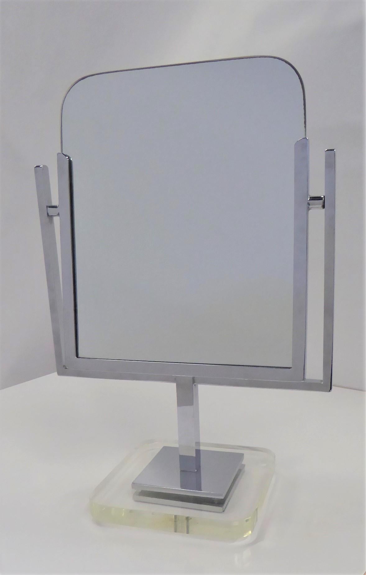 American Chrome and Lucite Mid-Century Modern Vanity Mirror by Charles Hollis Jones 1960s