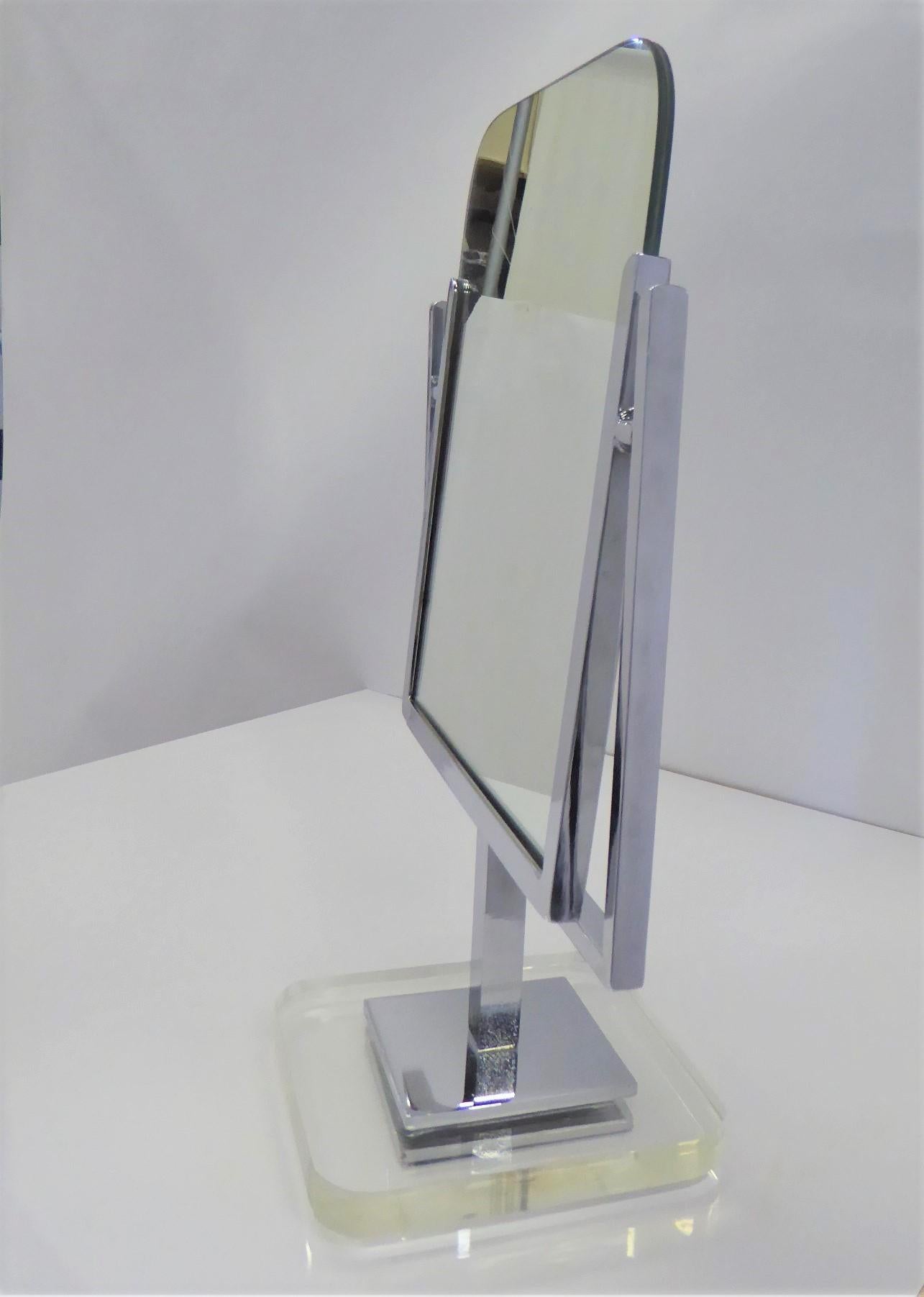 Chrome and Lucite Mid-Century Modern Vanity Mirror by Charles Hollis Jones 1960s In Good Condition In Miami, FL