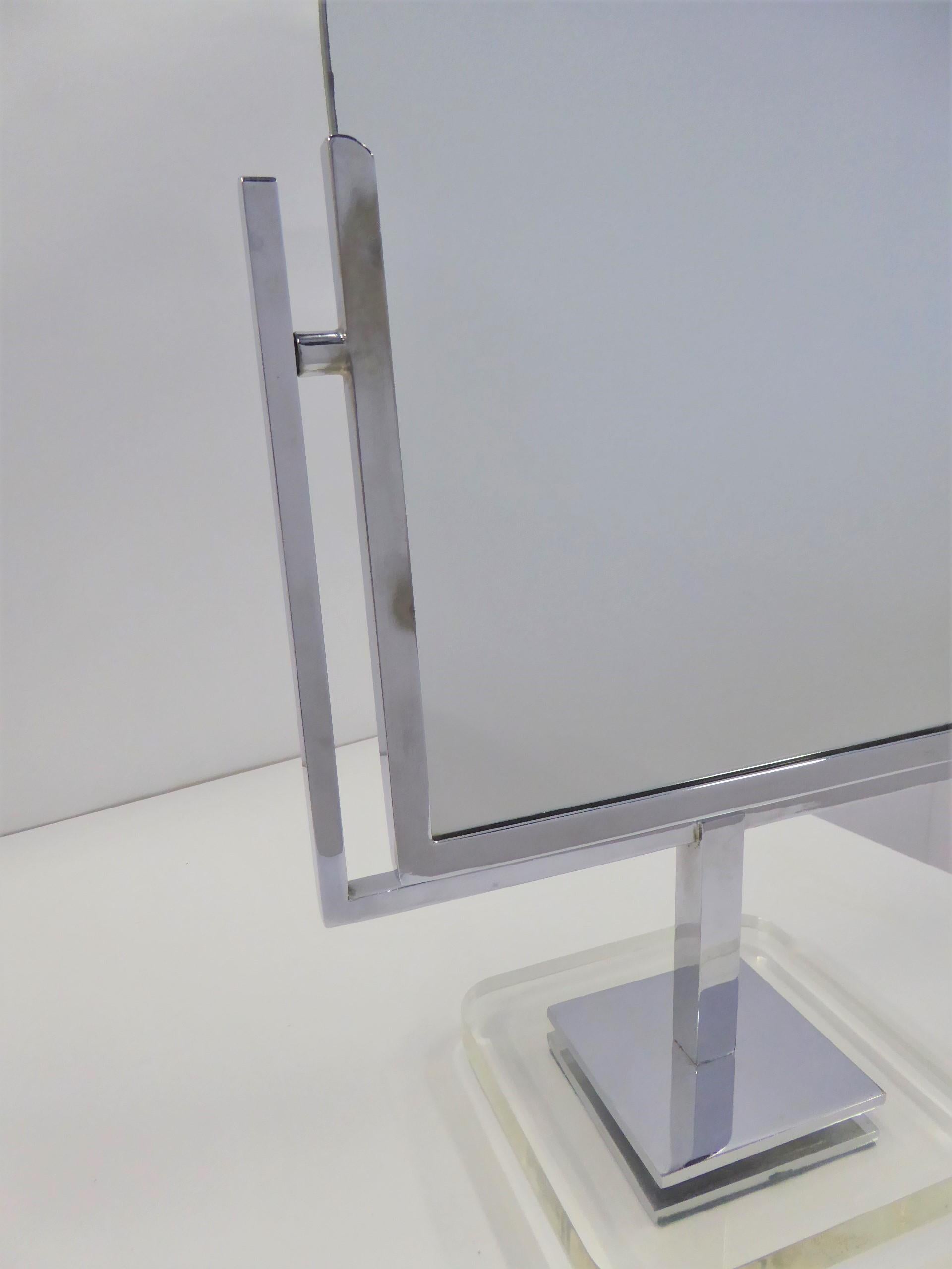 Chrome and Lucite Mid-Century Modern Vanity Mirror by Charles Hollis Jones 1960s 1