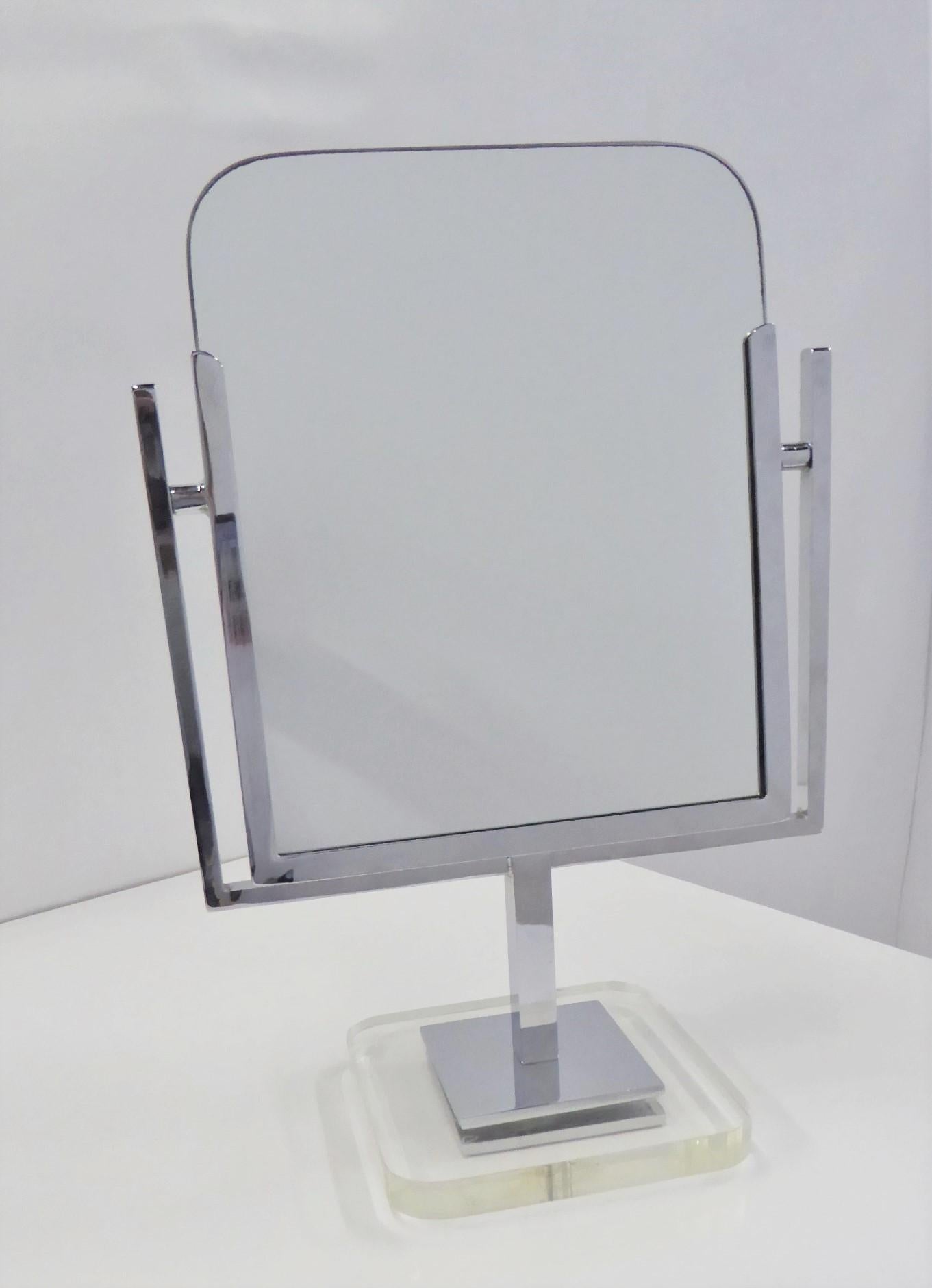Chrome and Lucite Mid-Century Modern Vanity Mirror by Charles Hollis Jones 1960s 3