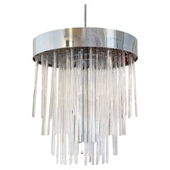 Vintage Chrome and Lucite Rod Contemporary Modern Waterfall Chandelier Light Fixture