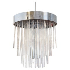 Chrom und Lucite Stab Contemporary Modern Waterfall Chandelier Light Fixture
