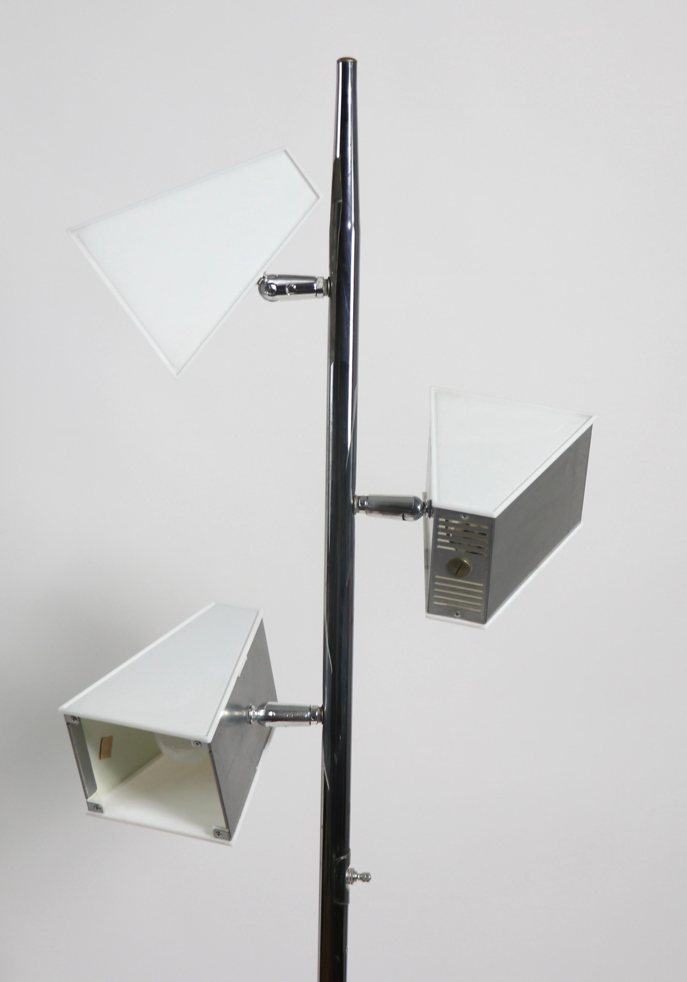 Mid-Century Modern Chrome and Lucite Three Light Pole Lamp Att. to Thurston For Sale