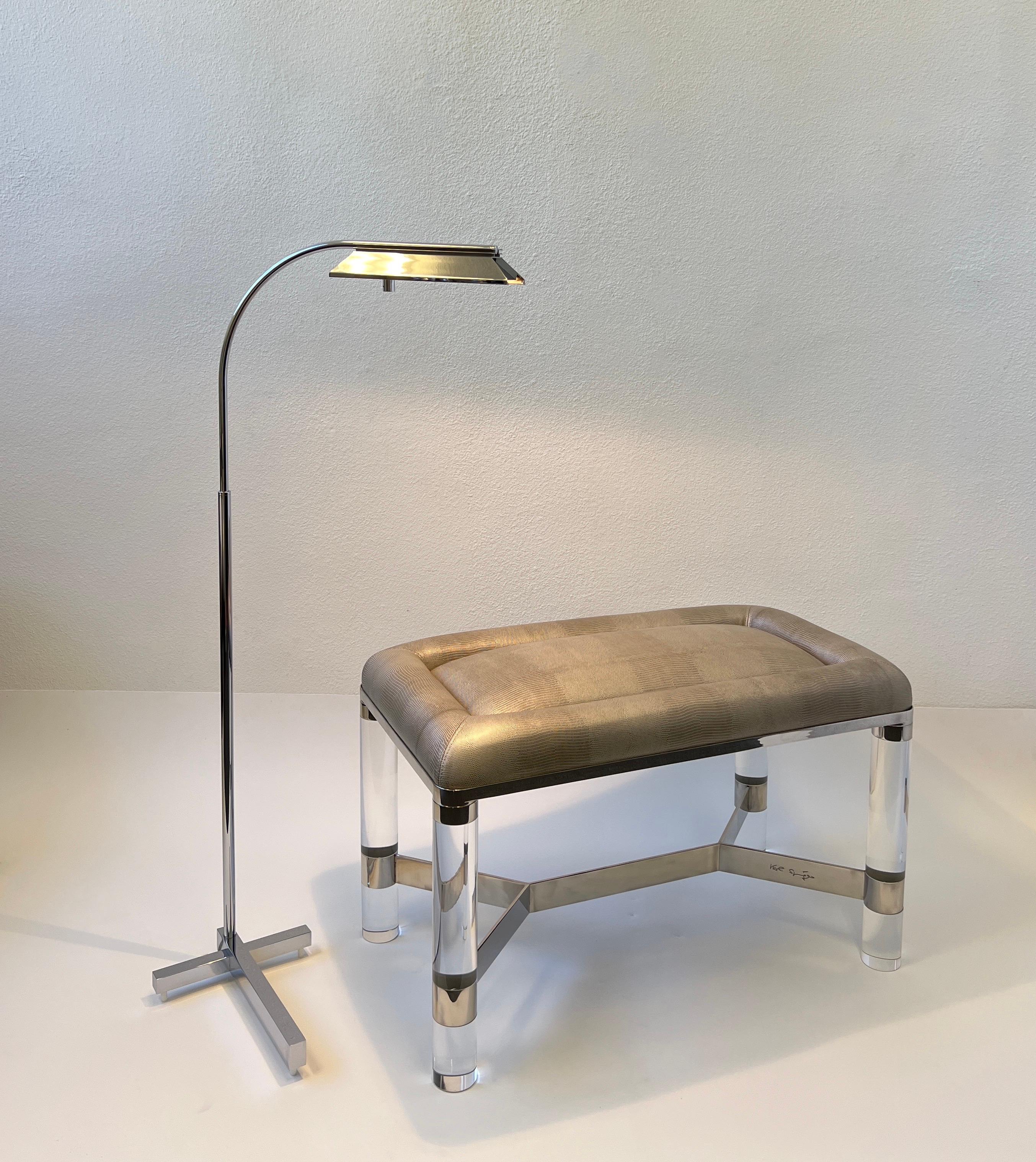 Chrome and Lucite with Snakeskin Leather Bench by Karl Springer For Sale 2