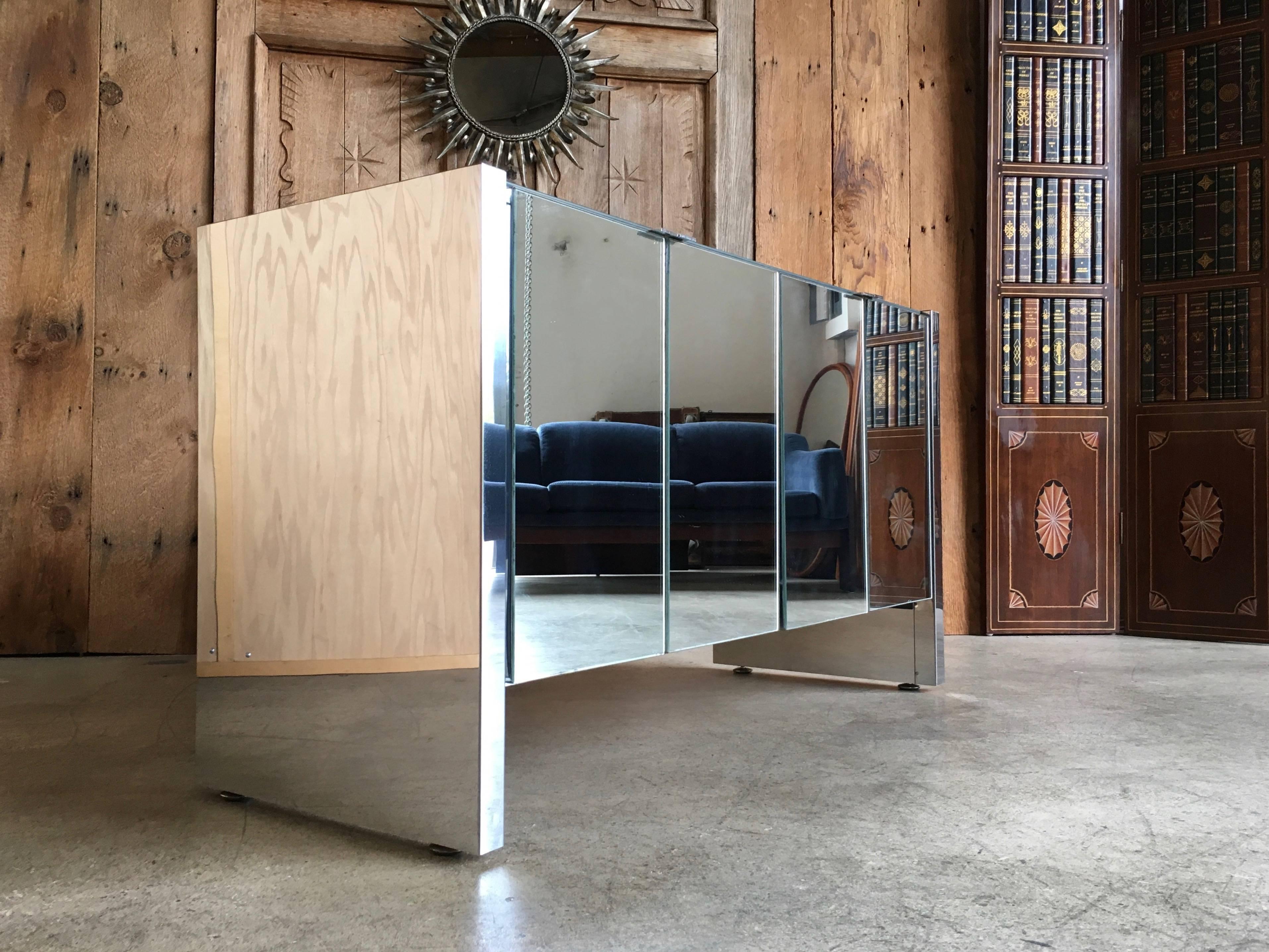 20th Century Chrome and Mirror Four-Door Credenza By Ello