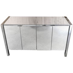 Chrome and Mirror Four-Door Credenza By Ello
