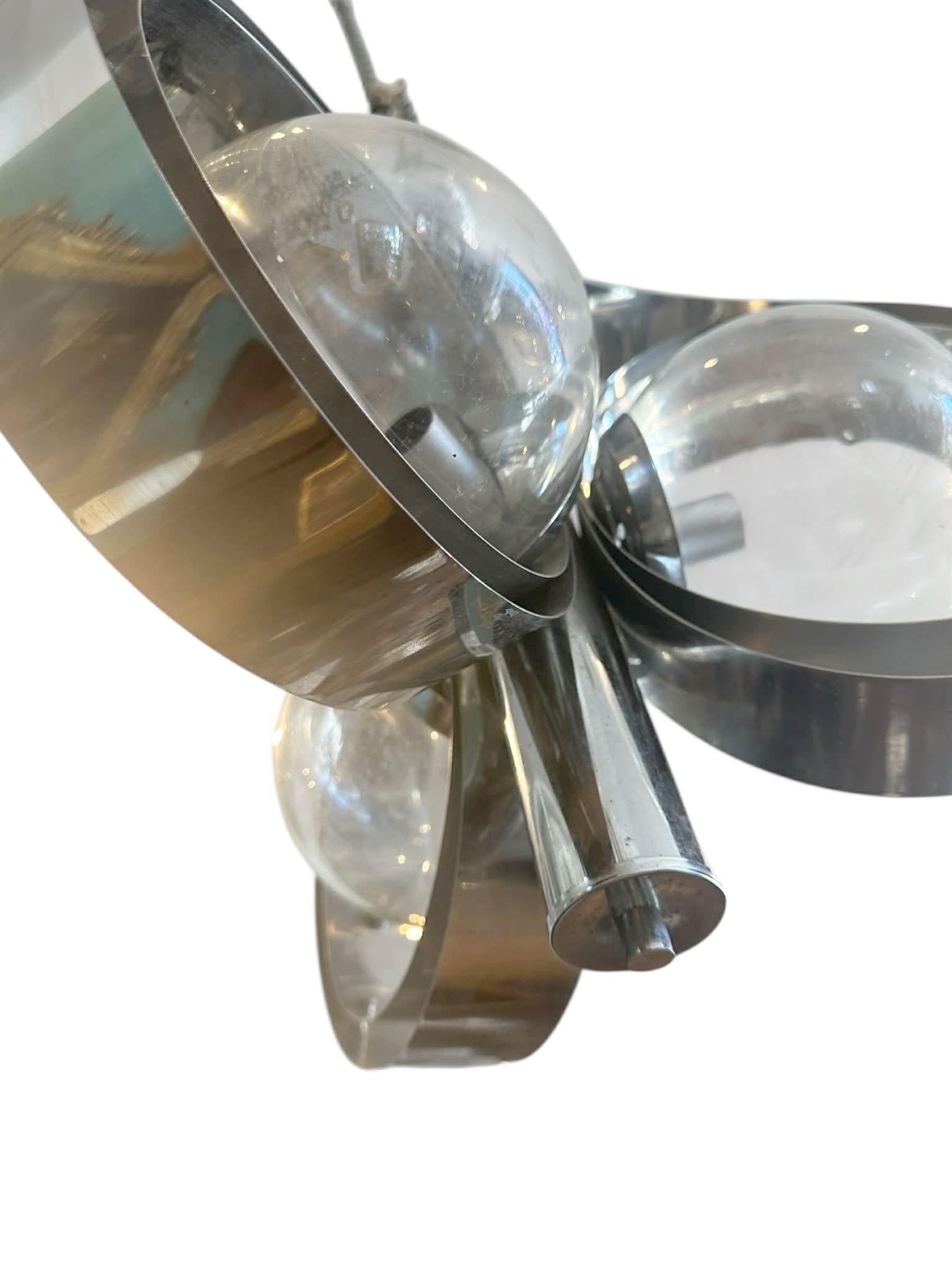 Space Age Chrome and Murano Glass chandelier by Mazzega in vendita