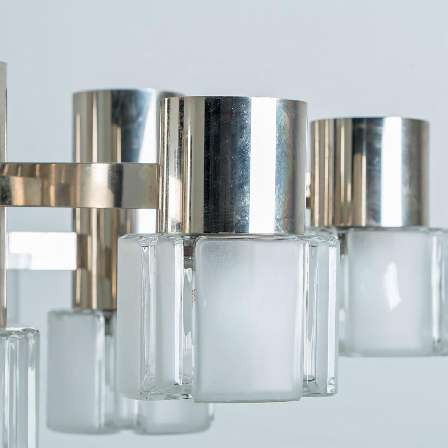 Space Age Chrome and Murano Glass Chandelier with 13 Lights by Sciolari, 1970 For Sale