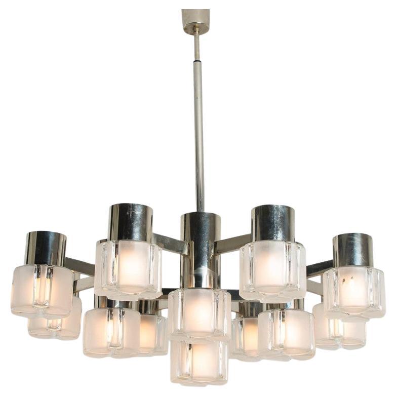 Lampadario a 13 luci in cromo e vetro di Murano di Sciolari, 1970 in vendita
