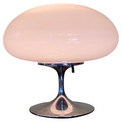 Chrome and Mushroom Glass Stemlite Table Lamp by Bill Curry for Design Line