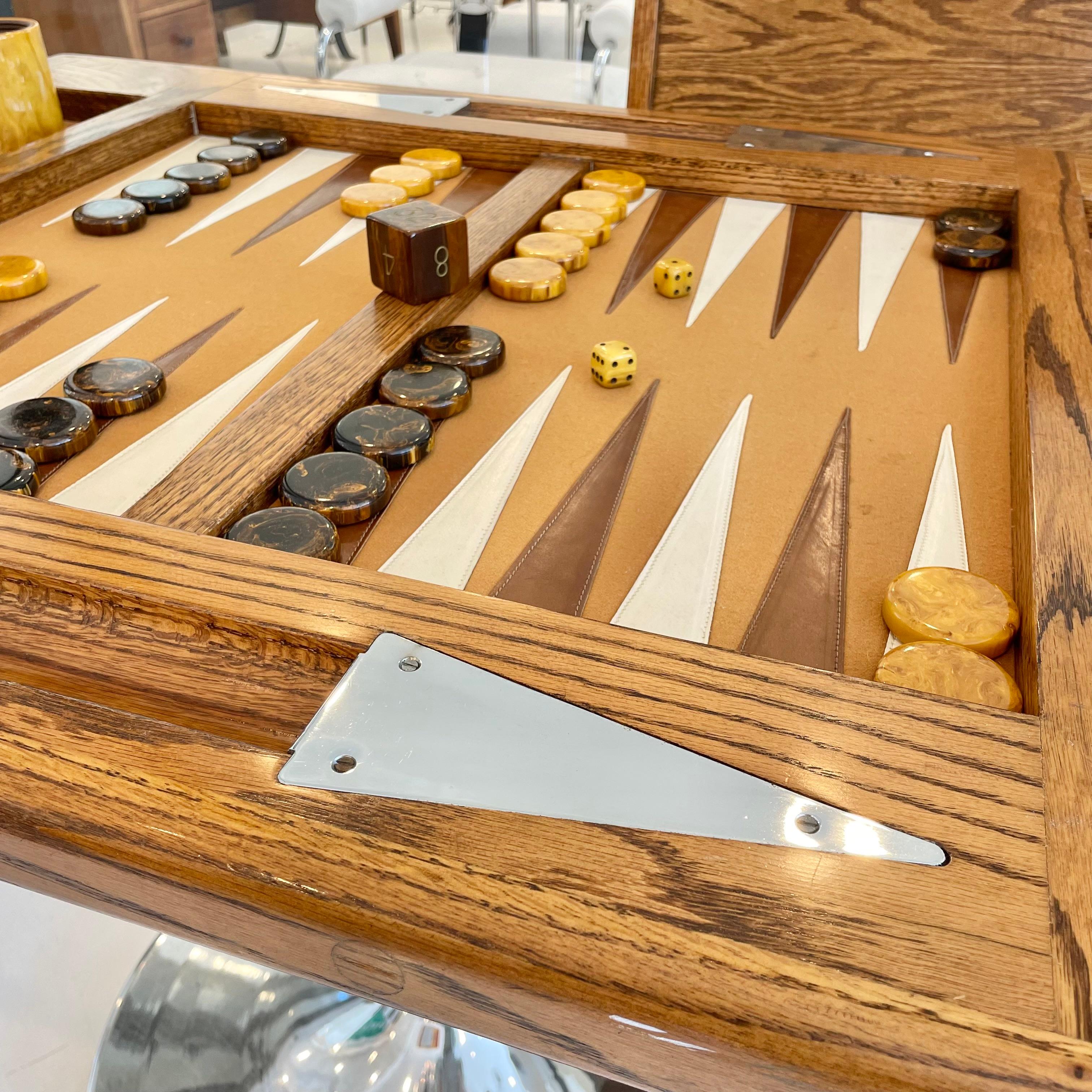 Chrome and Oak Backgammon Table, 1960s, USA 3