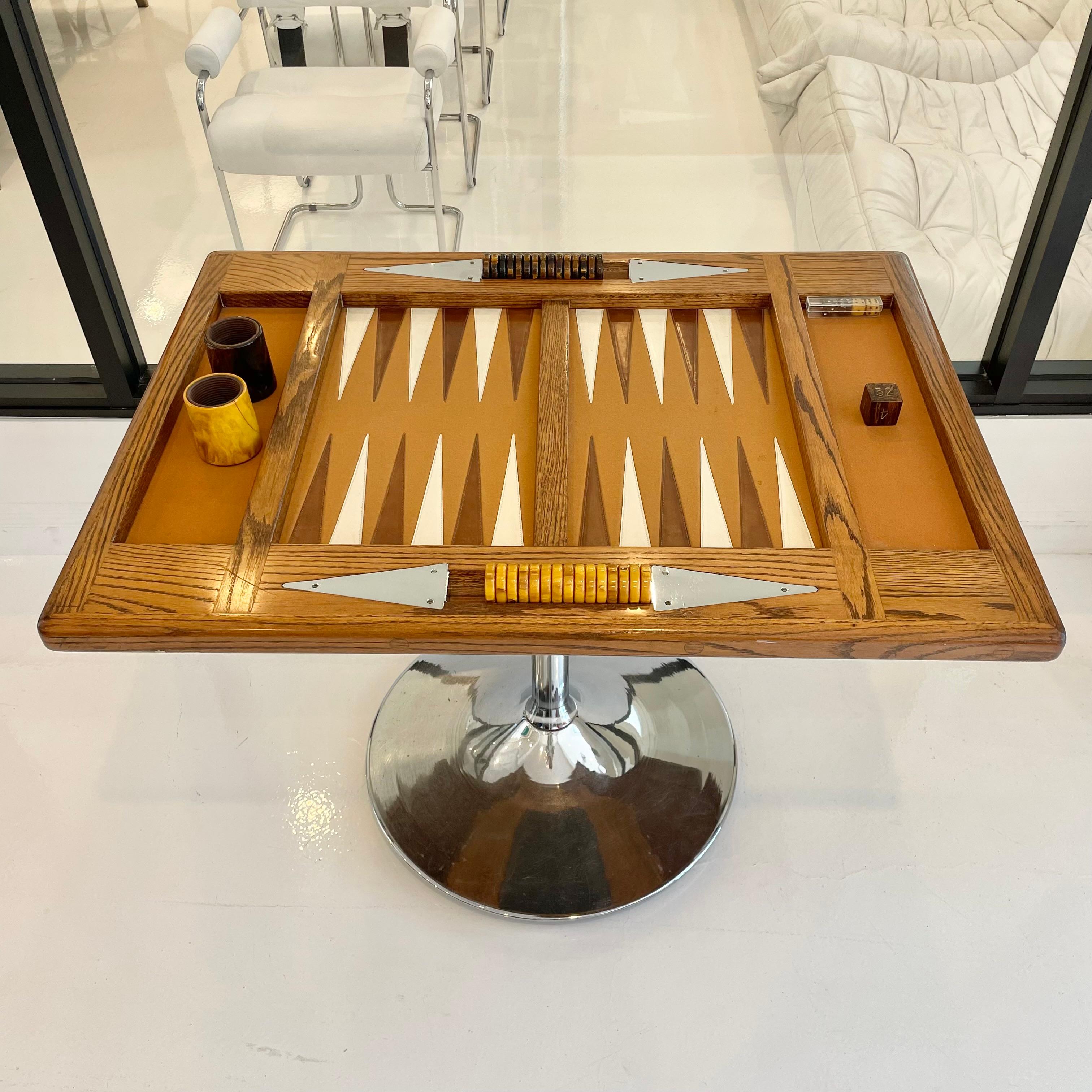 Chrome and Oak Backgammon Table, 1960s, USA 6