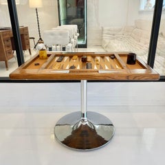 Chrome and Oak Backgammon Table, 1960s, USA