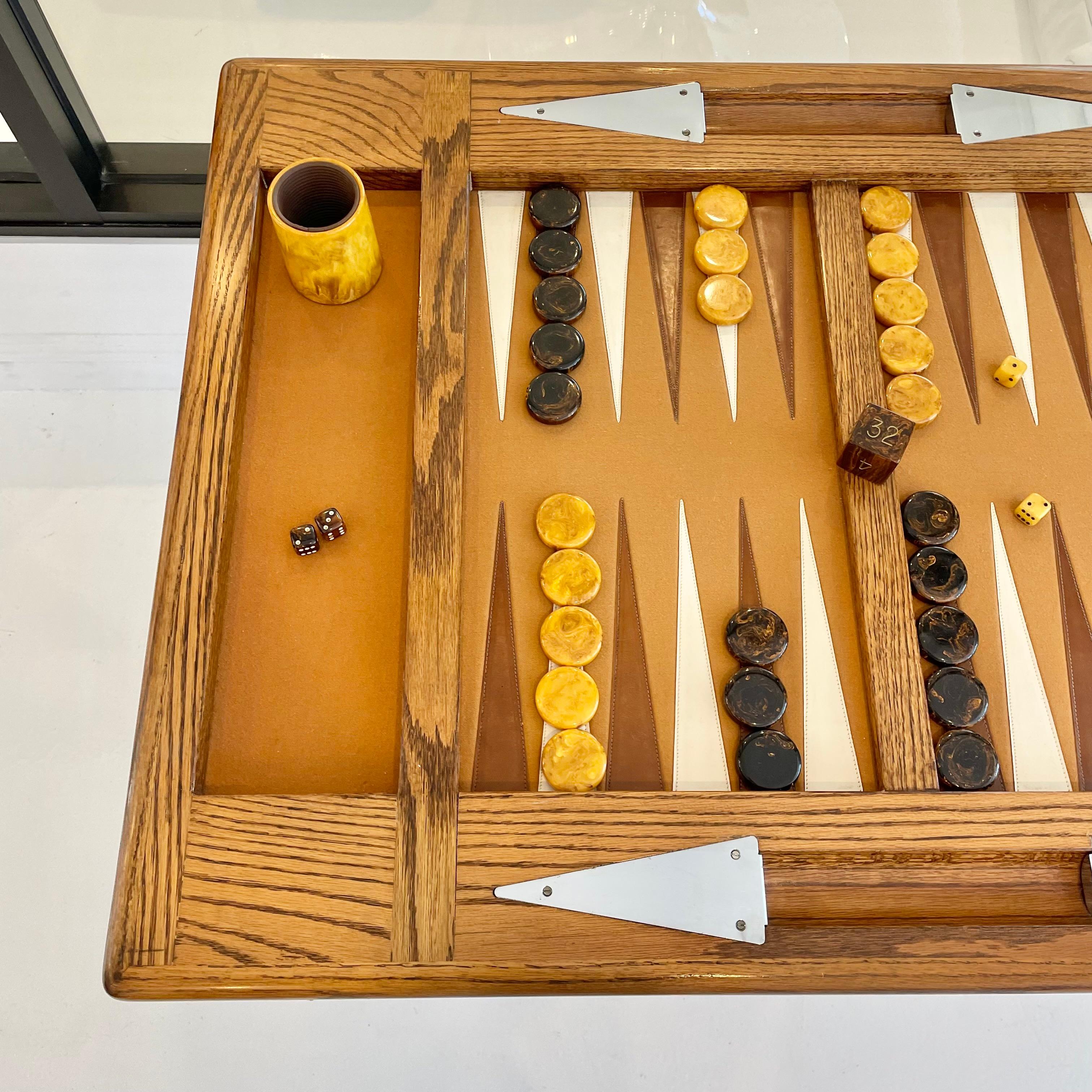 American Chrome and Oak Backgammon Table, 1960s, USA