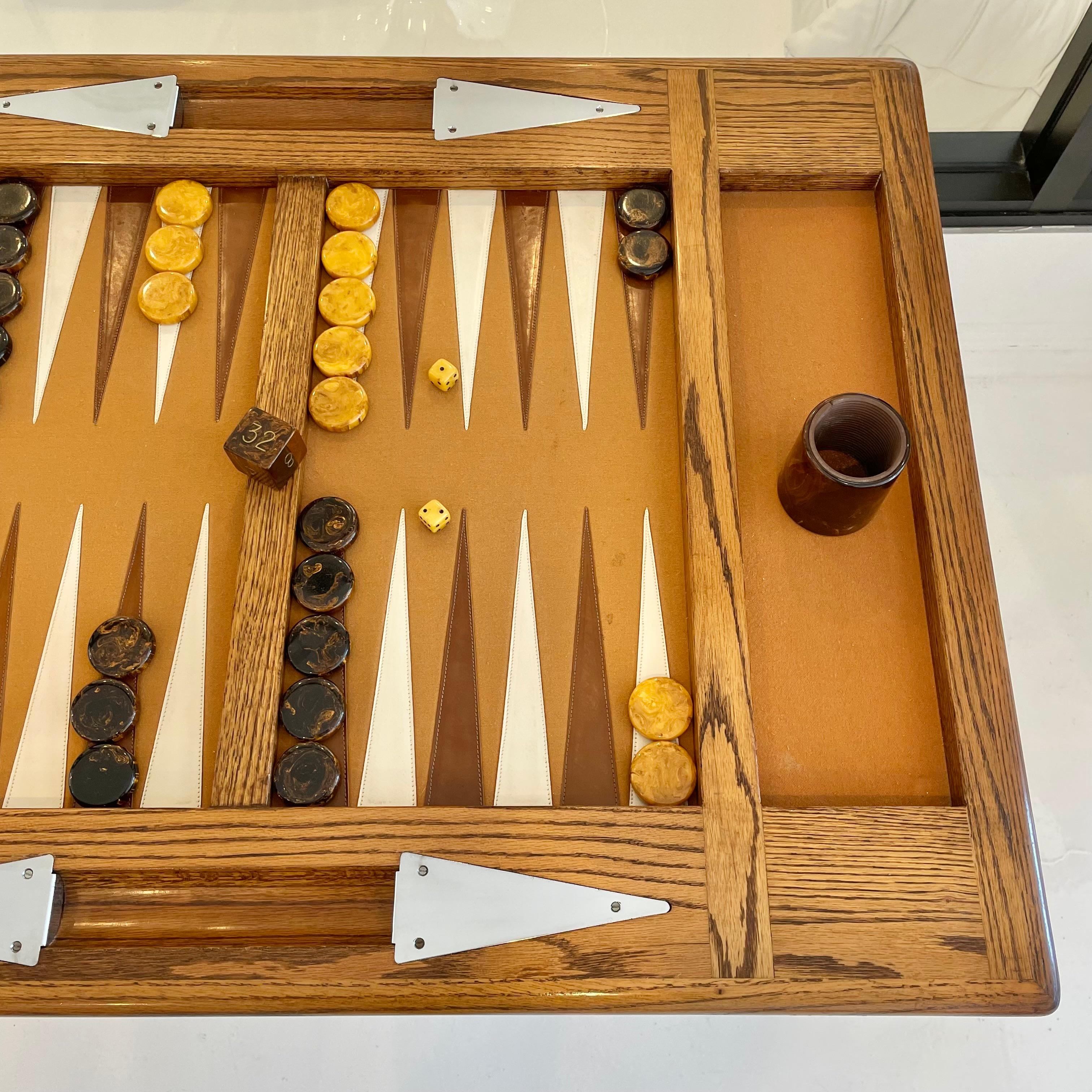 Chrome and Oak Backgammon Table, 1960s, USA In Good Condition In Los Angeles, CA