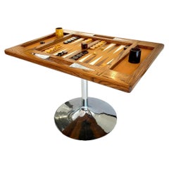 Chrome and Oak Backgammon Table, 1960s, USA