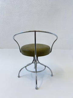 Drehbarer Waschtischhocker aus Chrom und olivgrünem Leder von Charles Hollis Jones