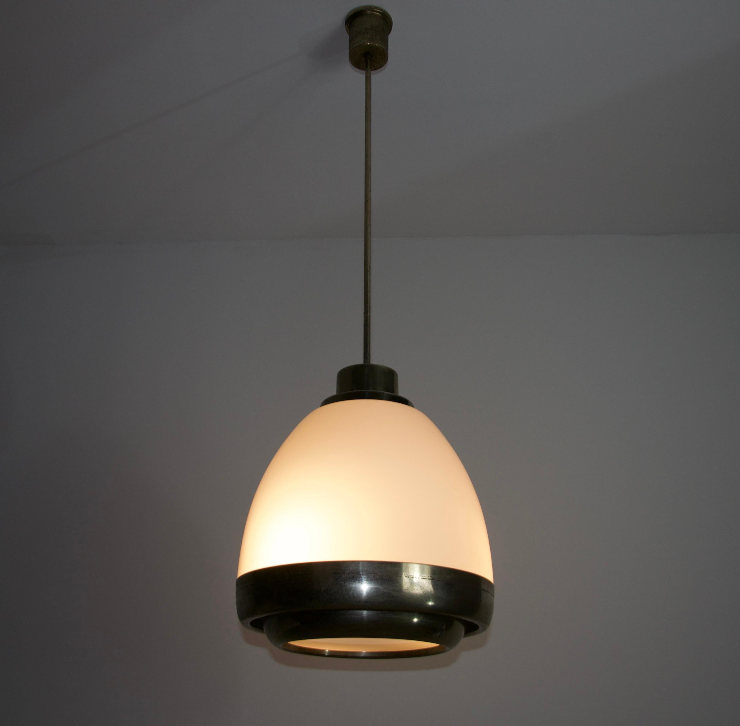 Chrome and Opal Glass Pendant Lamp by P.G. Crippa for Lumi, Italy, 1960s For Sale 3