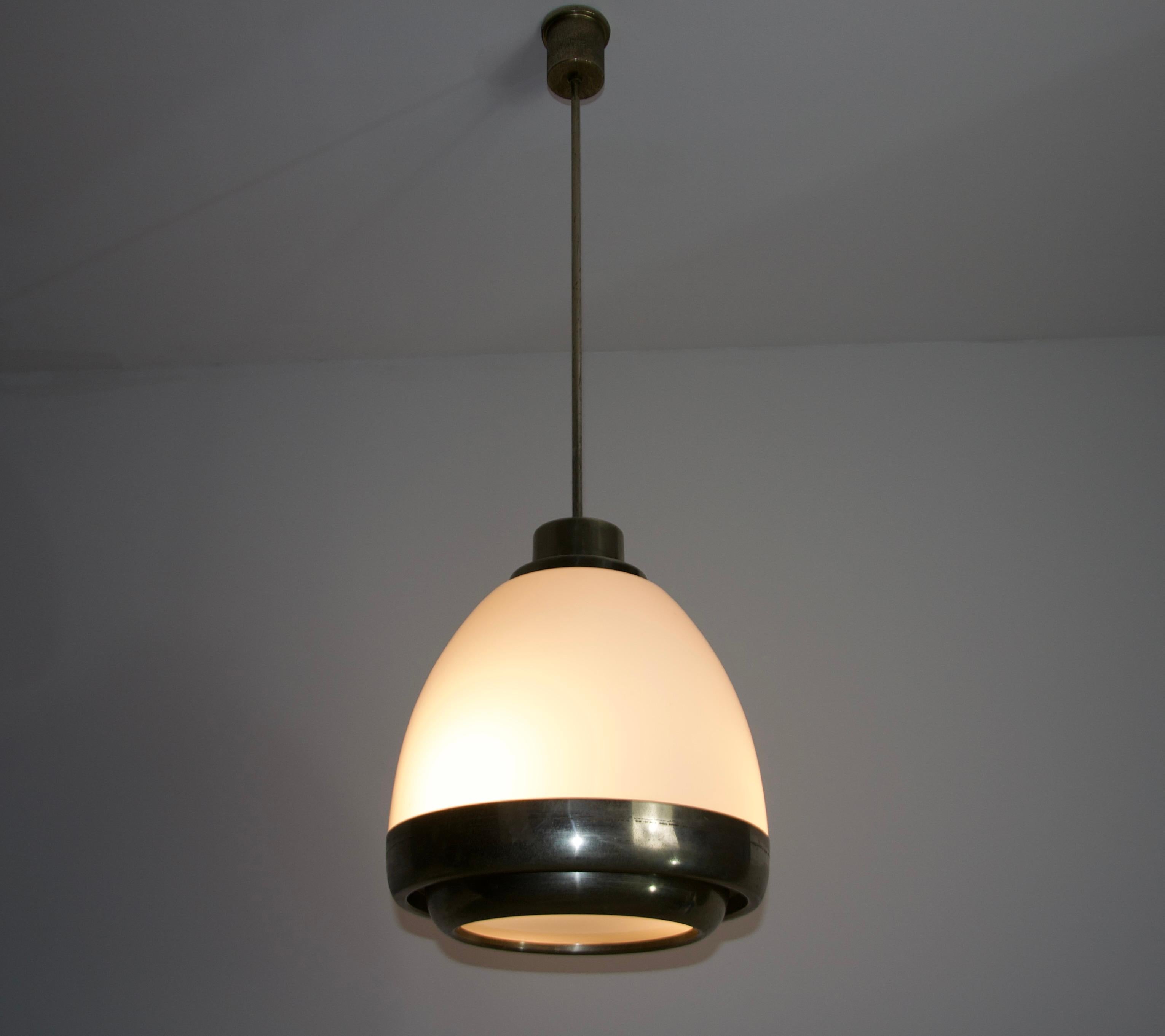 Chrome and Opal Glass Pendant Lamp by P.G. Crippa for Lumi, Italy, 1960s For Sale 4