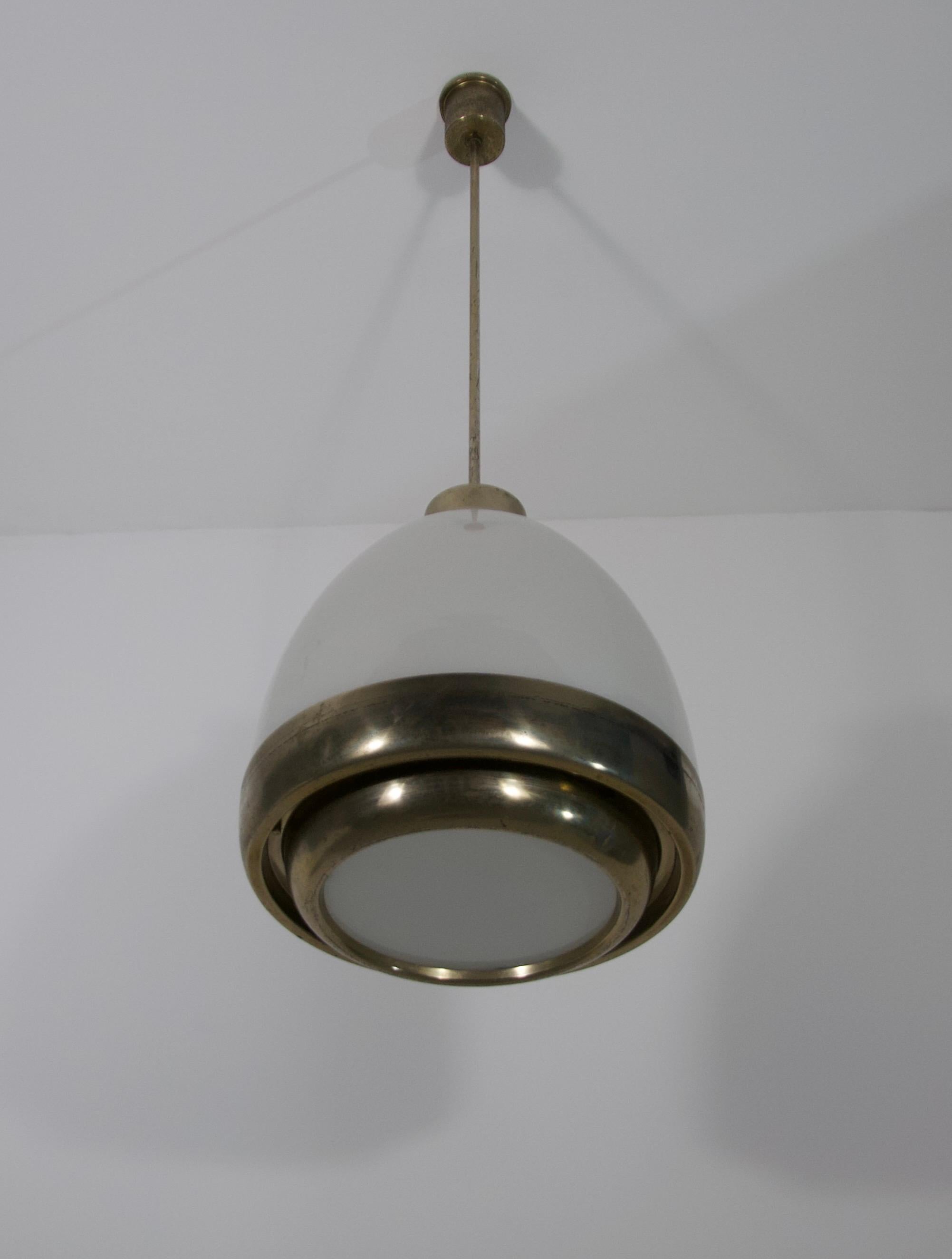 Mid-Century Modern Chrome and Opal Glass Pendant Lamp by P.G. Crippa for Lumi, Italy, 1960s For Sale