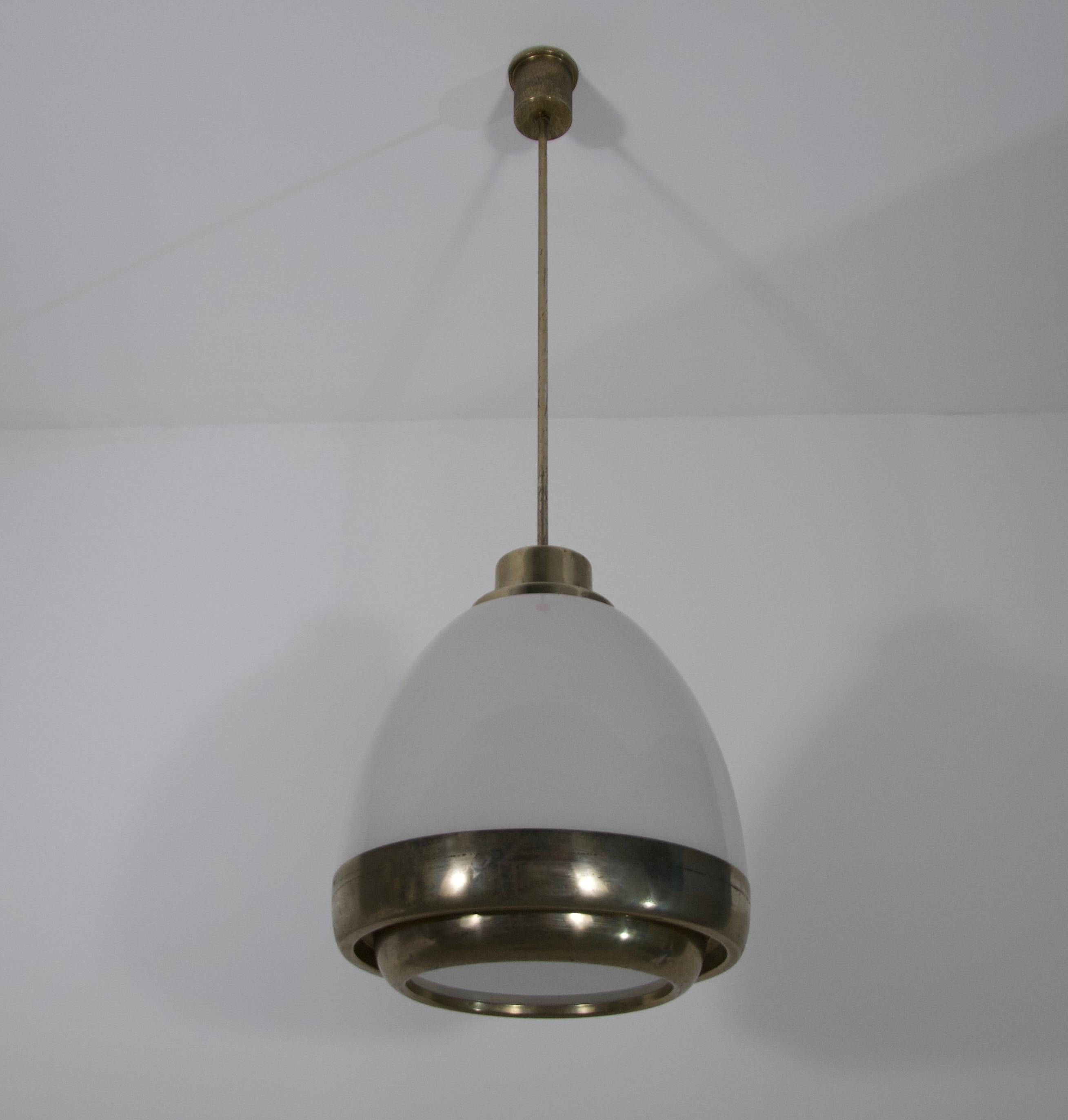 Italian Chrome and Opal Glass Pendant Lamp by P.G. Crippa for Lumi, Italy, 1960s For Sale
