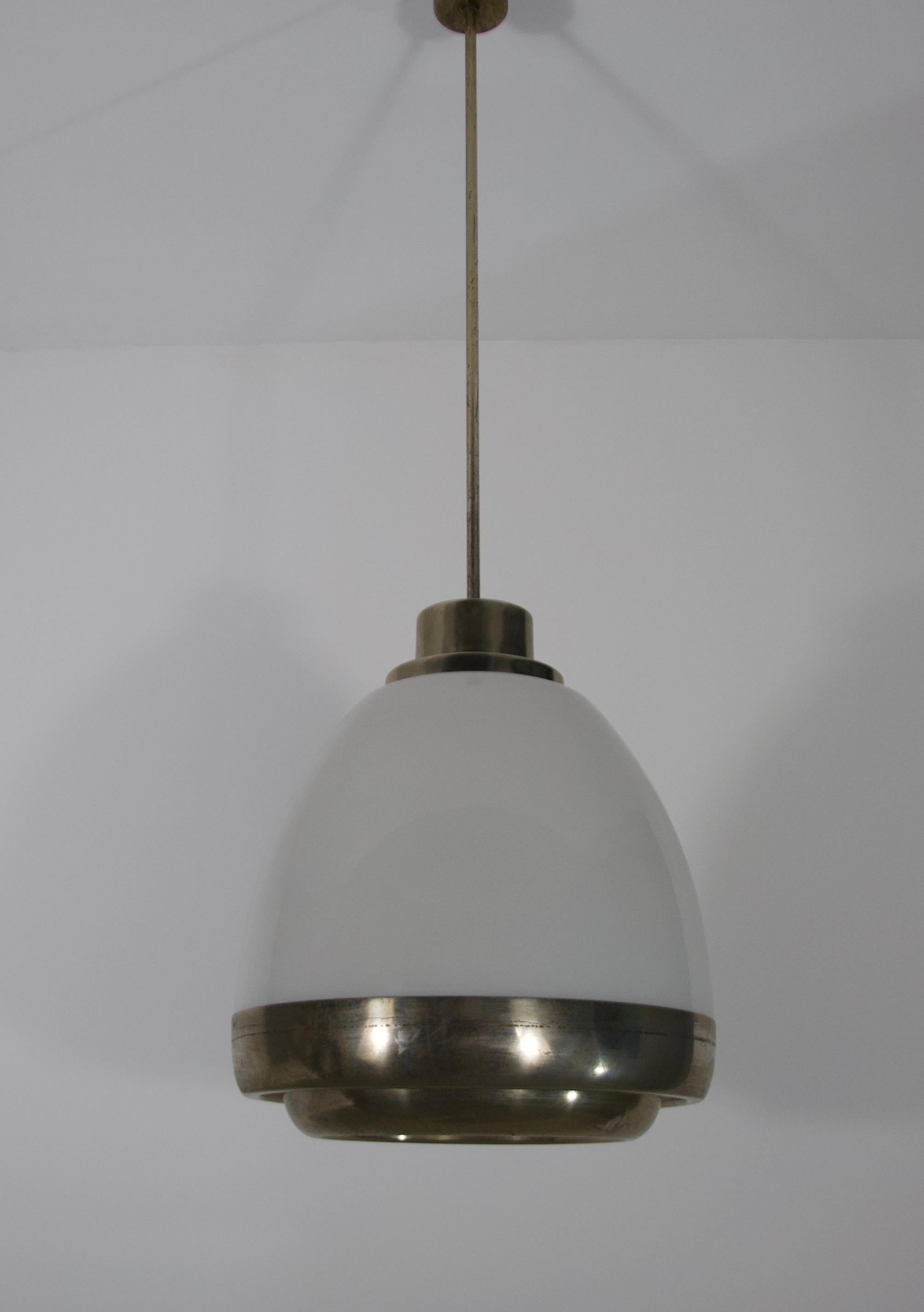 Mid-20th Century Chrome and Opal Glass Pendant Lamp by P.G. Crippa for Lumi, Italy, 1960s For Sale