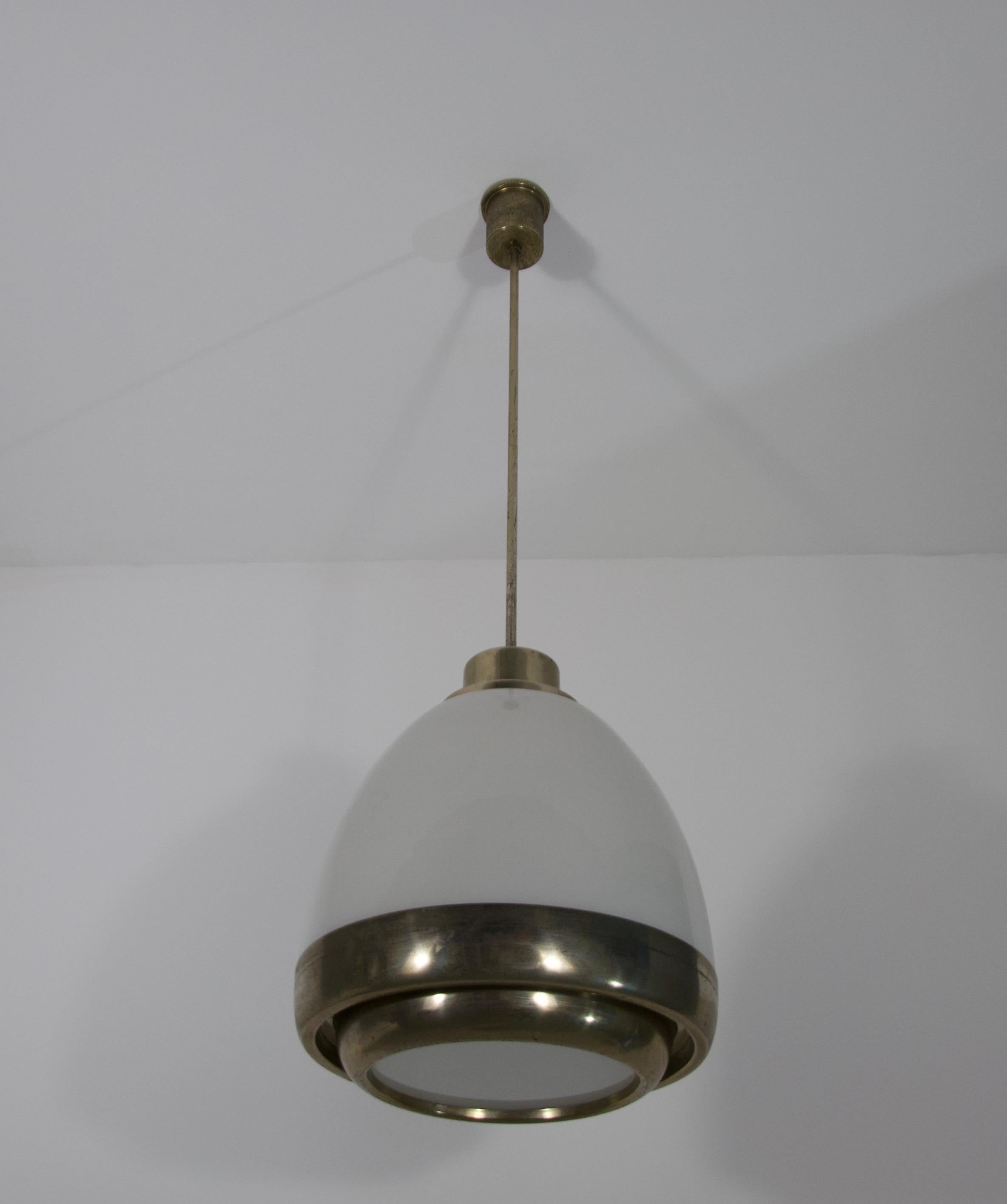Metal Chrome and Opal Glass Pendant Lamp by P.G. Crippa for Lumi, Italy, 1960s For Sale