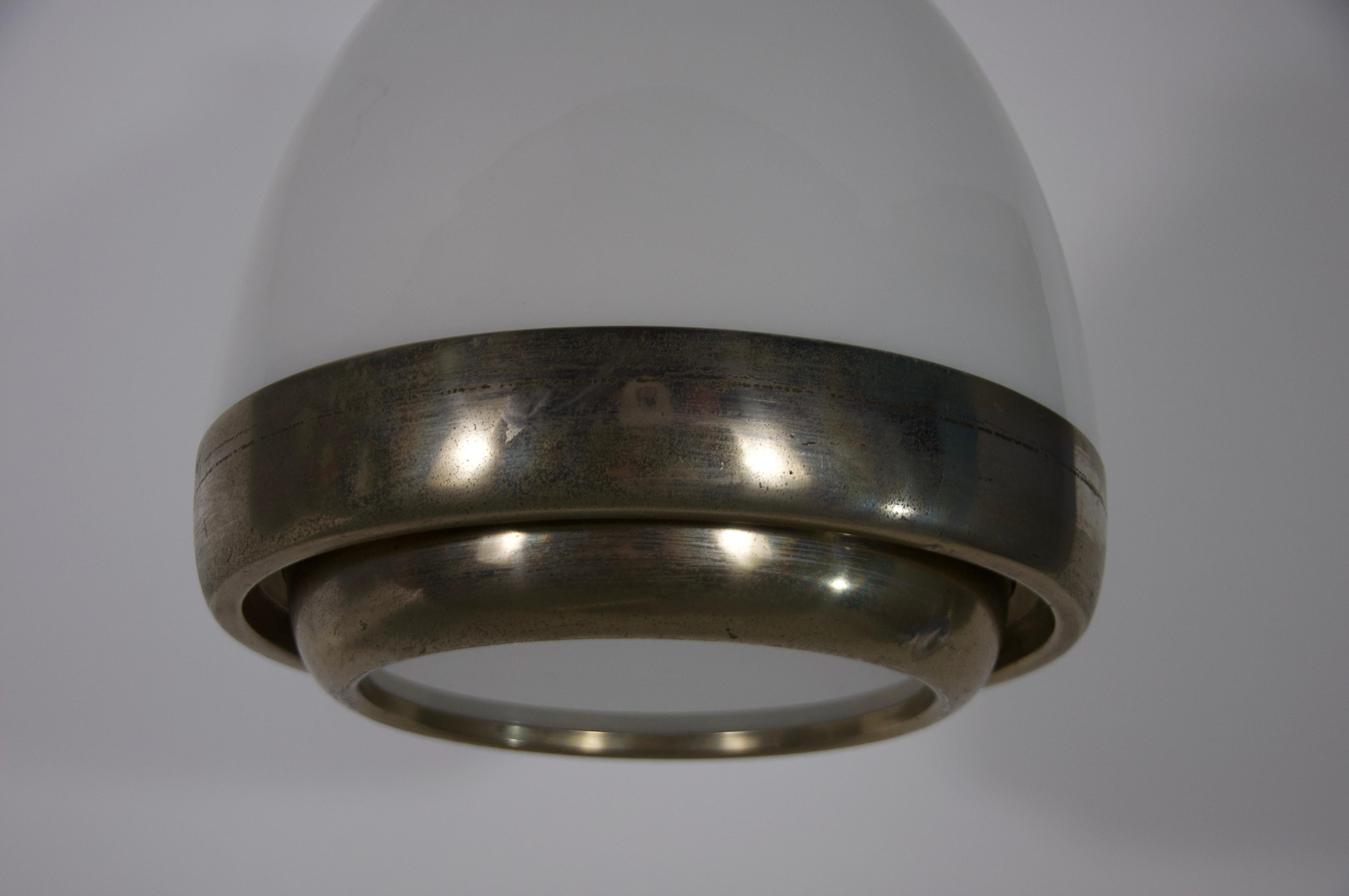 Chrome and Opal Glass Pendant Lamp by P.G. Crippa for Lumi, Italy, 1960s For Sale 2