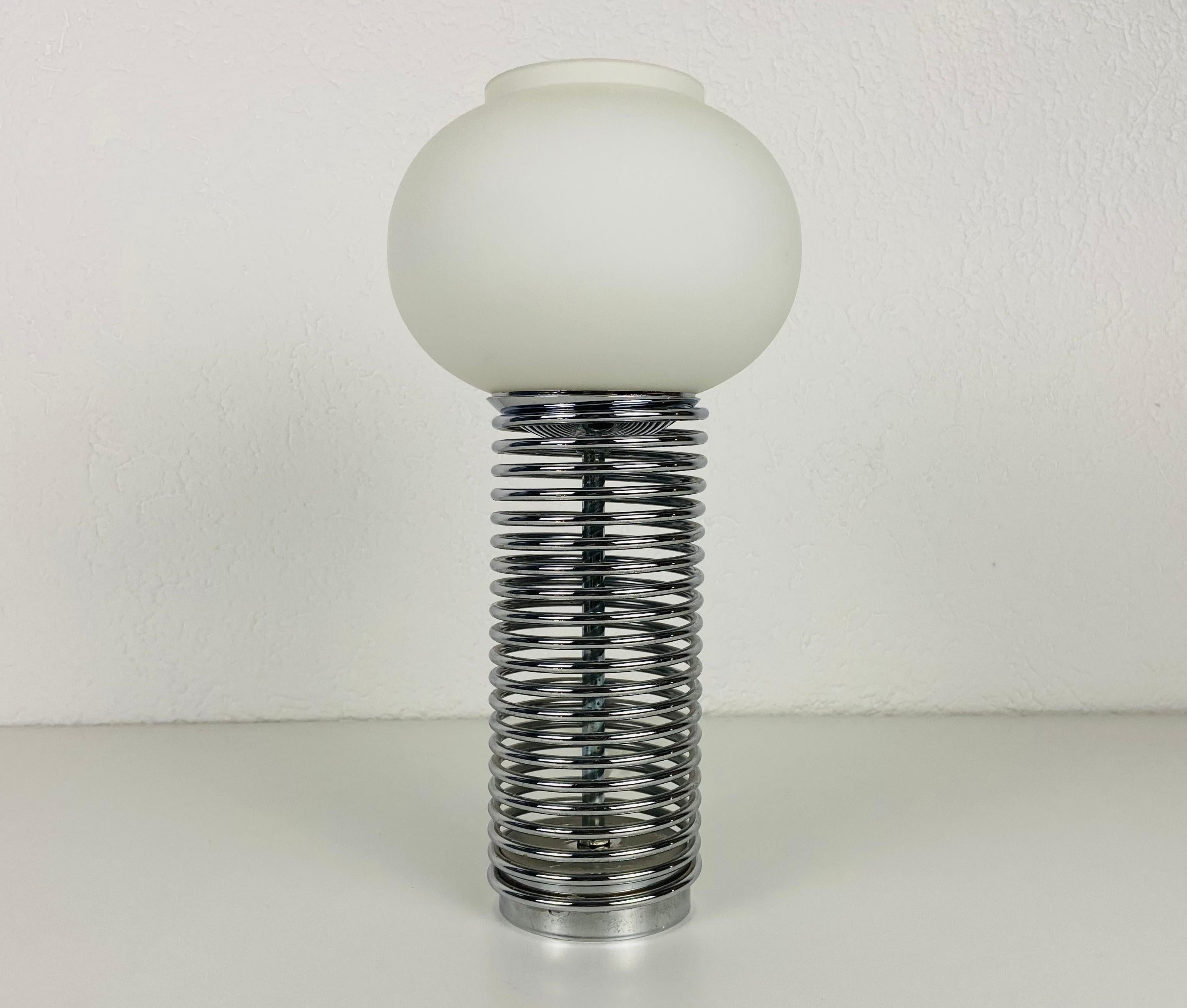 Opaline Glass Chrome and Opal Glass Table Lamp, Italy, 1960s For Sale