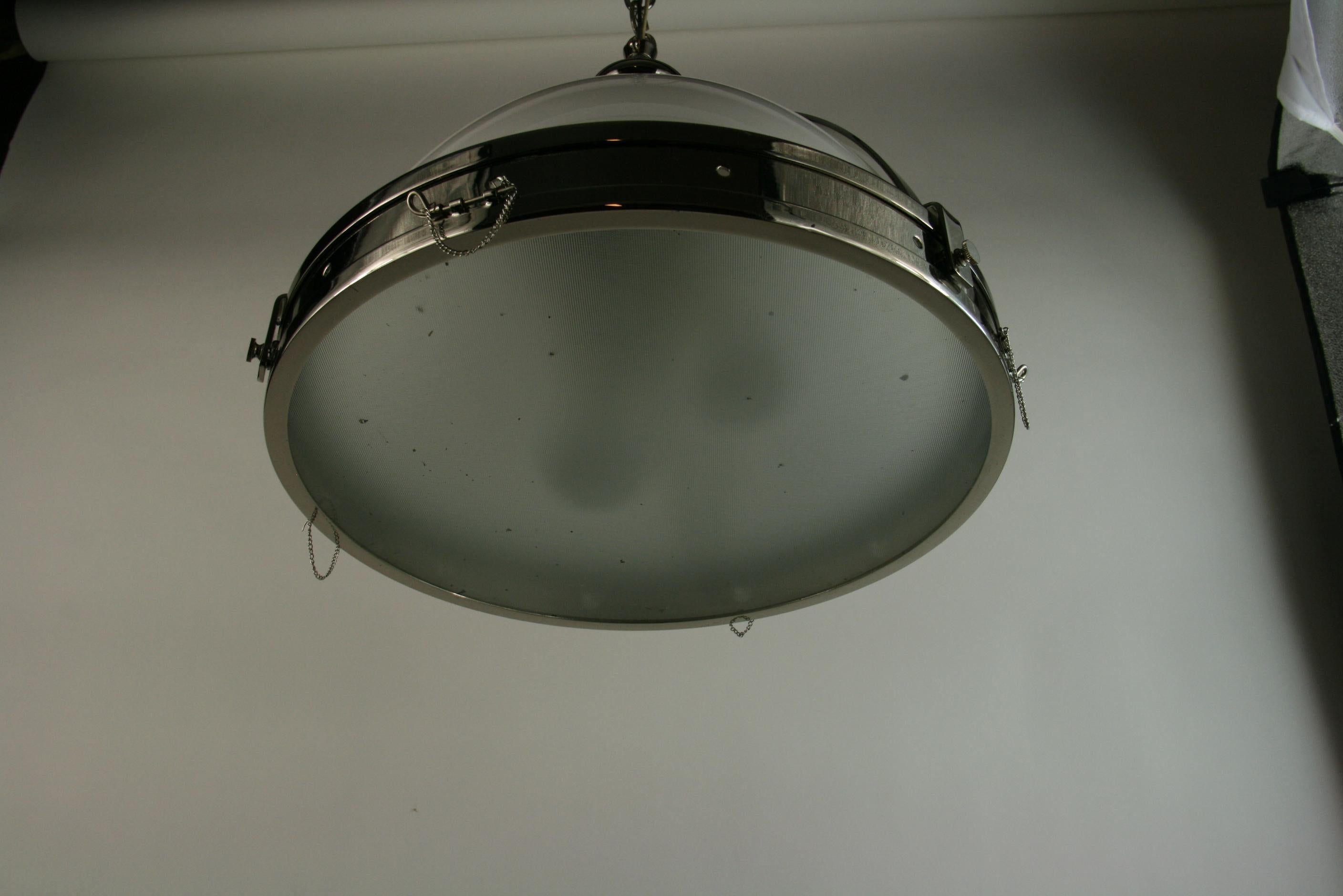 Verre Lampe à suspension en chrome et verre opalin