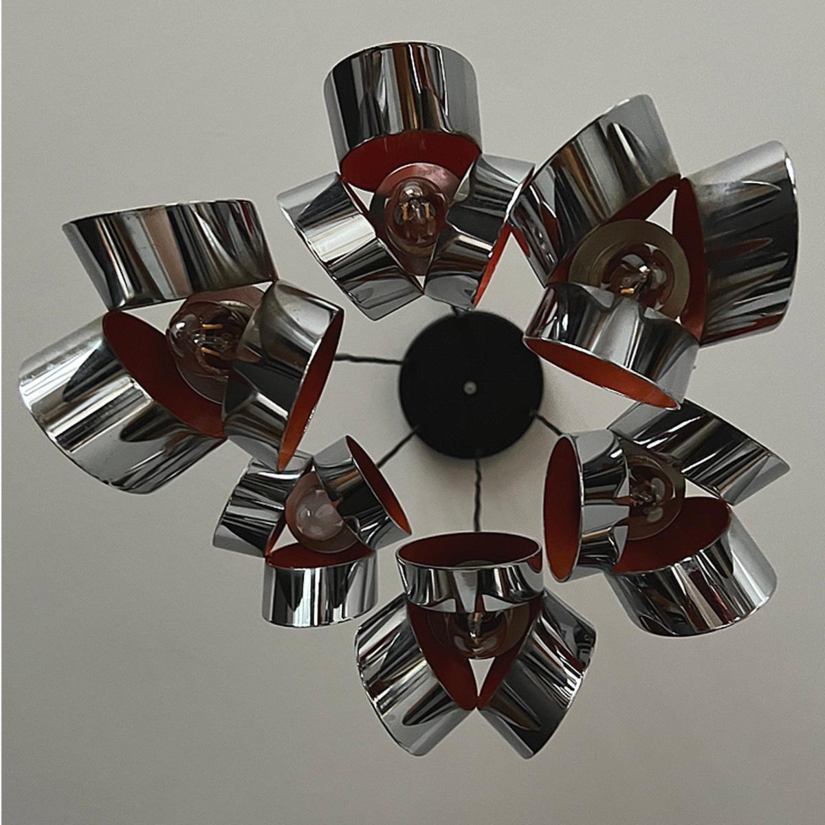 Mid-Century Modern Chrome and Orange Cascading Chandelier from Massive Belgium 1969 For Sale