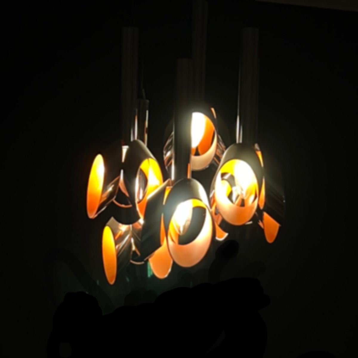 Chrome and Orange Cascading Chandelier from Massive Belgium 1969 For Sale 3