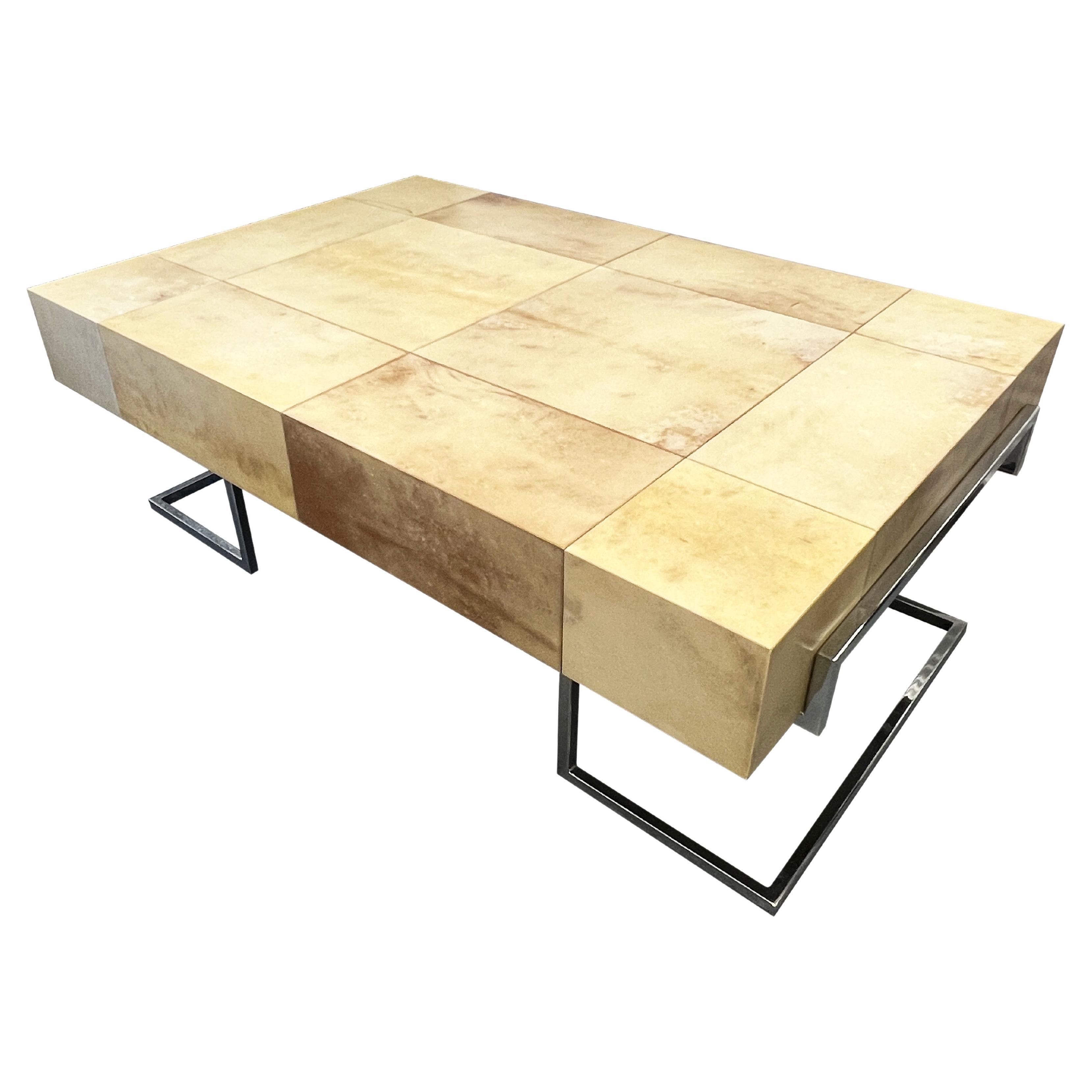 Square Coffee Table with Thick Black Granite Top by Juan Montoya For