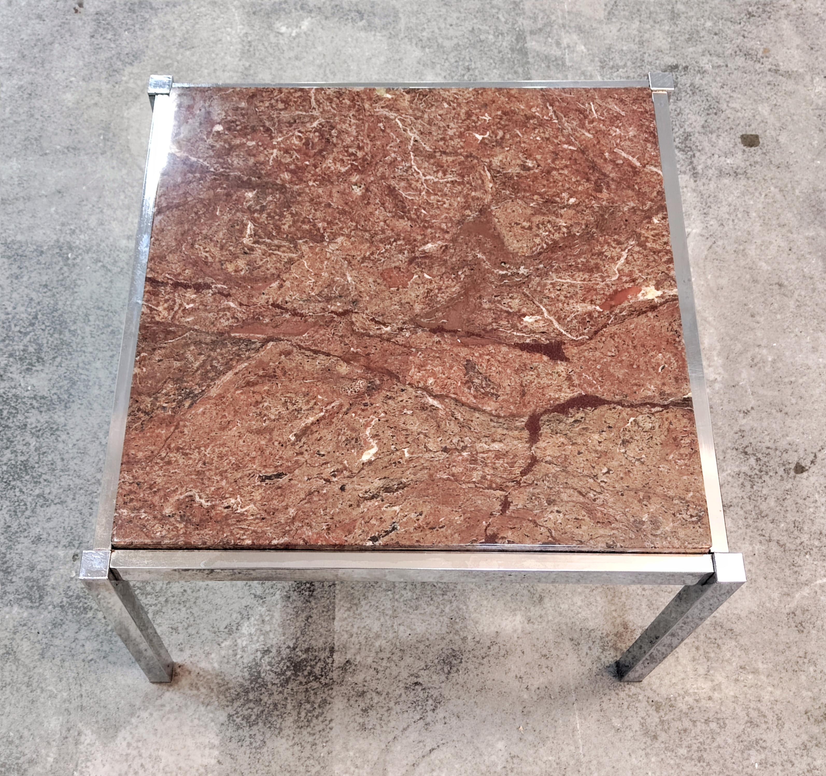 Chrome and Persa Granite Coffee Table, Florence Knoll Style, Italy 1970s 1