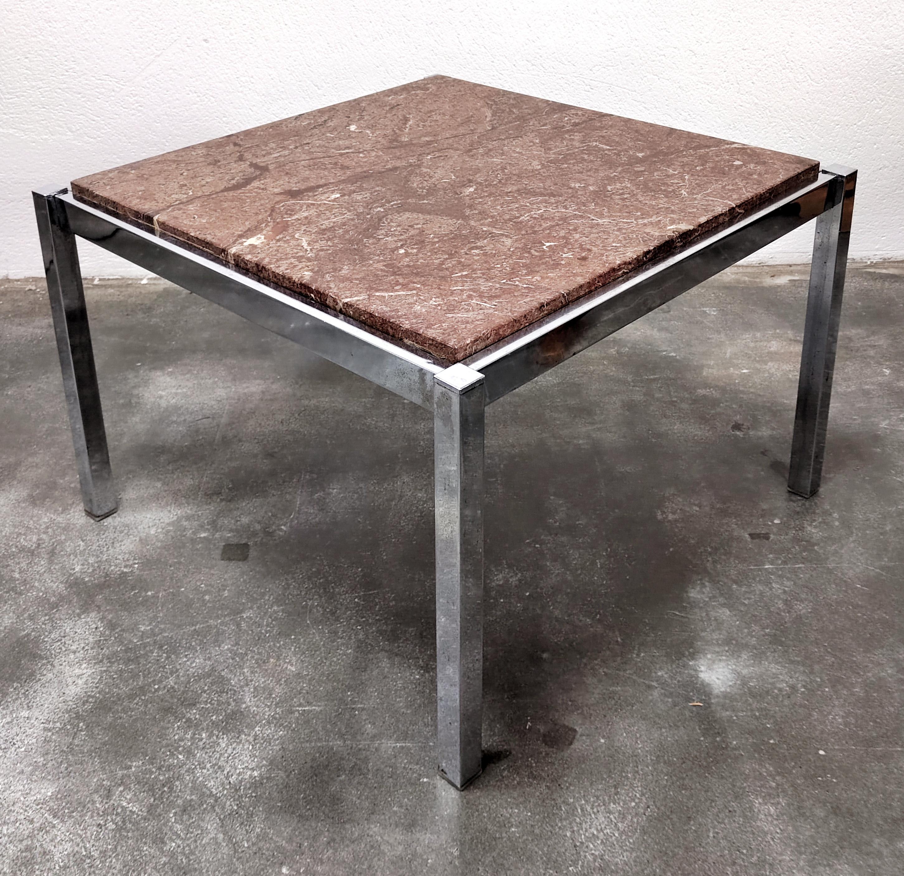 Chrome and Persa Granite Coffee Table, Florence Knoll Style, Italy 1970s 2